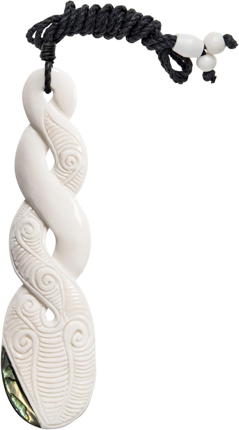 81stgeneration Extra Large Hand-Carved Bone Triple Twist Pikorua Pendant with Paua Shell - Men's Surfer Accessories - Handmade Tribal Statement Cord Necklace - Maori-Style Natural Jewelry - Image 2