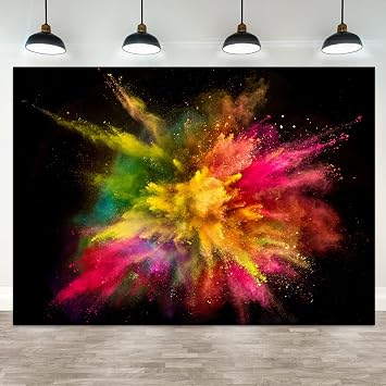 10x8ft Colorful Paint Splash Backdrop Colored Smoke Bombs for Photography Abstract Color Powder Explosion on Black Background Rainbow Wallpaper Indian Holi Festival Banner Decoration