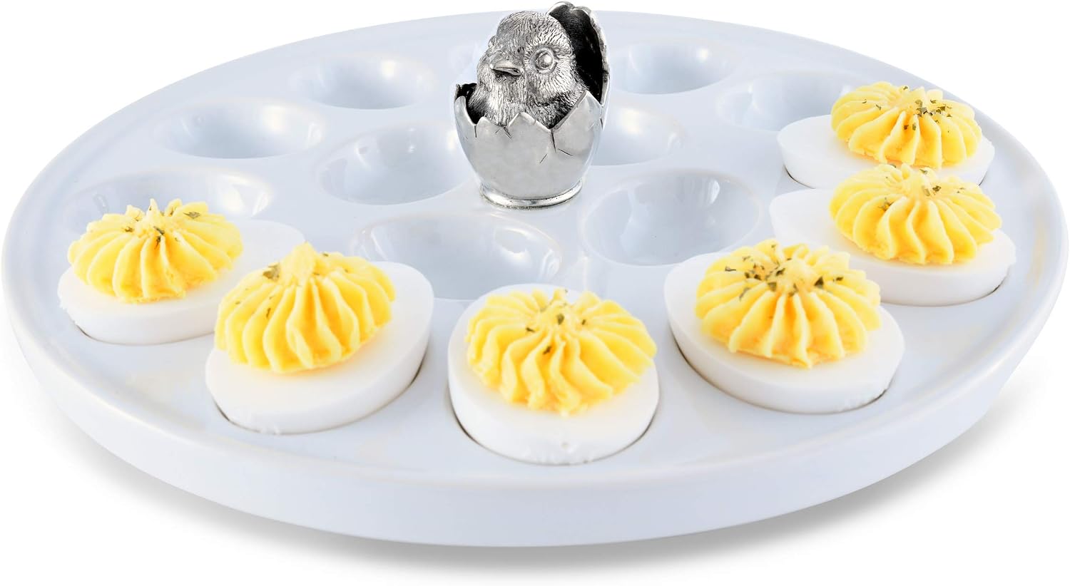 Vagabond House Little Chick Stoneware and Pewter Deviled Egg Holder/Server Easter Christmas Display 10.5 inch Diameter