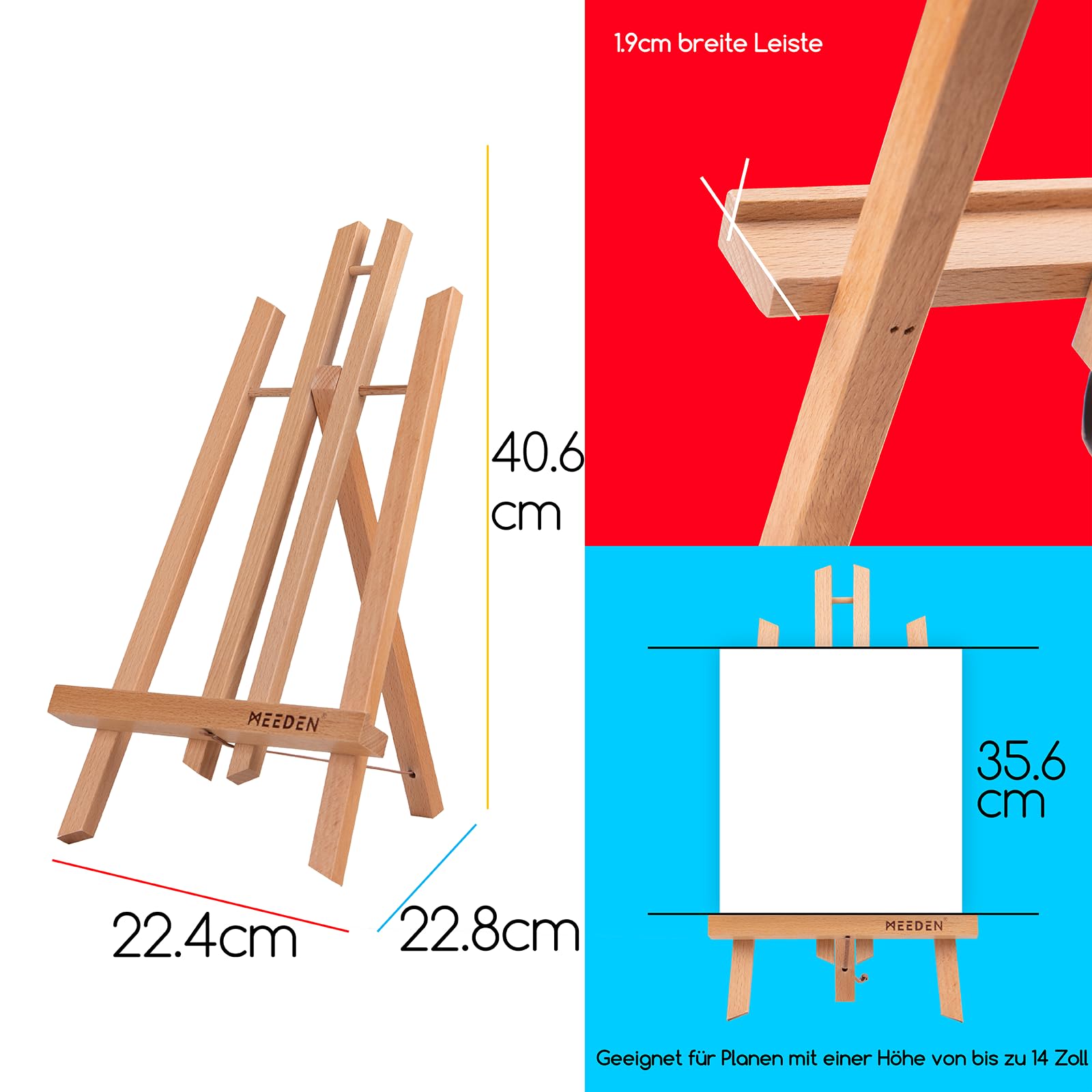 MEEDEN 12 Stück Tischstaffelei Holz, 40 CM Display Staffeleien, Kinder Staffelei Tisch, Bild Ständer Massives Buchenholz, Klappbar und Platzsparend, Hält Leinwände bis zu 35 CM