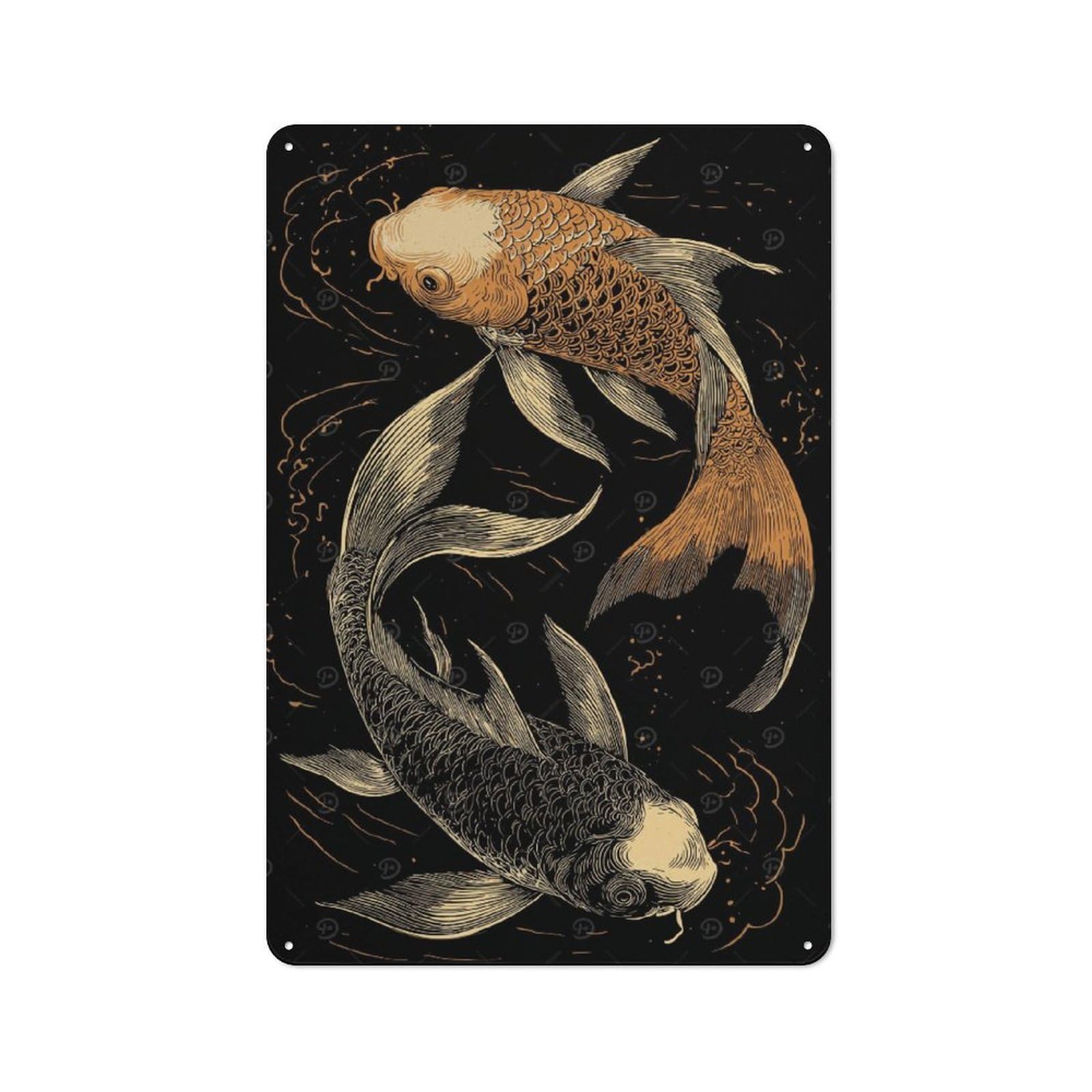 Junmoney Two Koi Fish Yin Yang Vintage Metal Sign 30X20cm For Bar Or Restaurant, For Vintage Wall Decor Fans, For Living Room And Hallway Decor