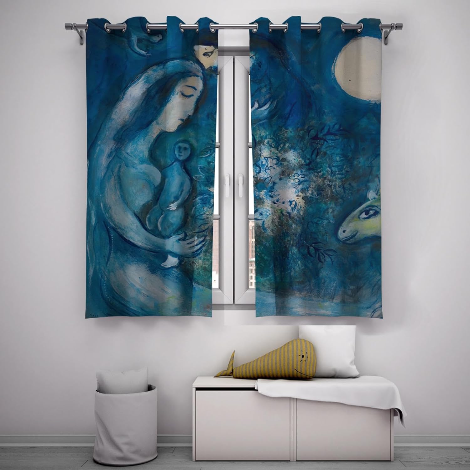 Marc Chagall Painting Art Window Curtains Darkening Privacy Curtain Blue Curtains for Living Room Bedroom Kids Room Nursery Room 2 Panels 2X W38xL63in
