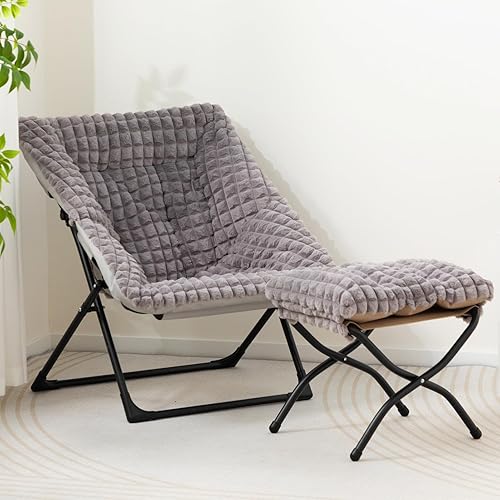 Miniatura 8 de HollyHOME Silla platillo extragrande con otomana plegable, cómoda silla plegable de gran tamaño y reposapiés plegable, silla de lectura de piel