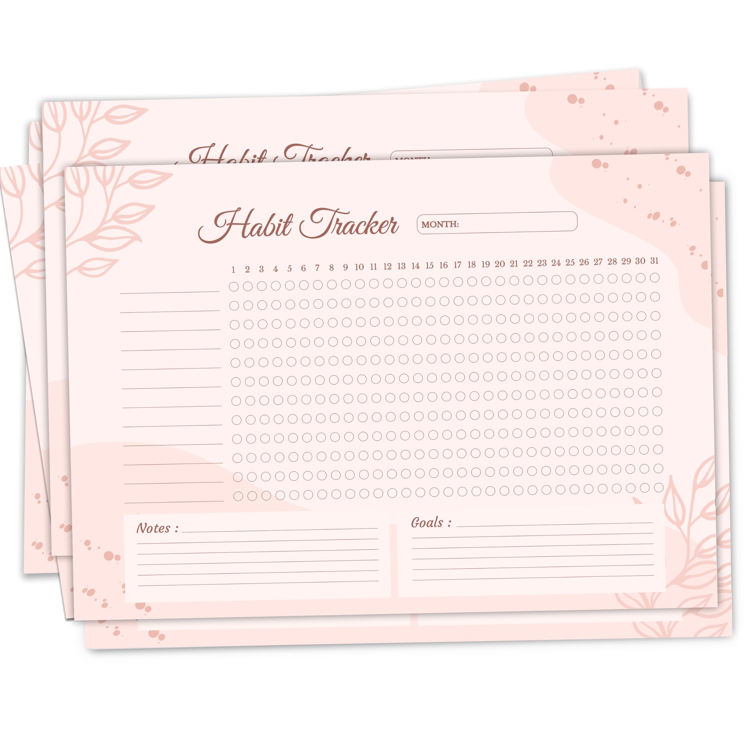Trueflair Monthly Habit Tracker (A4 Size,13 Sheets) Undated Planner Sheets With Goals For Self Improvement (Design 4)