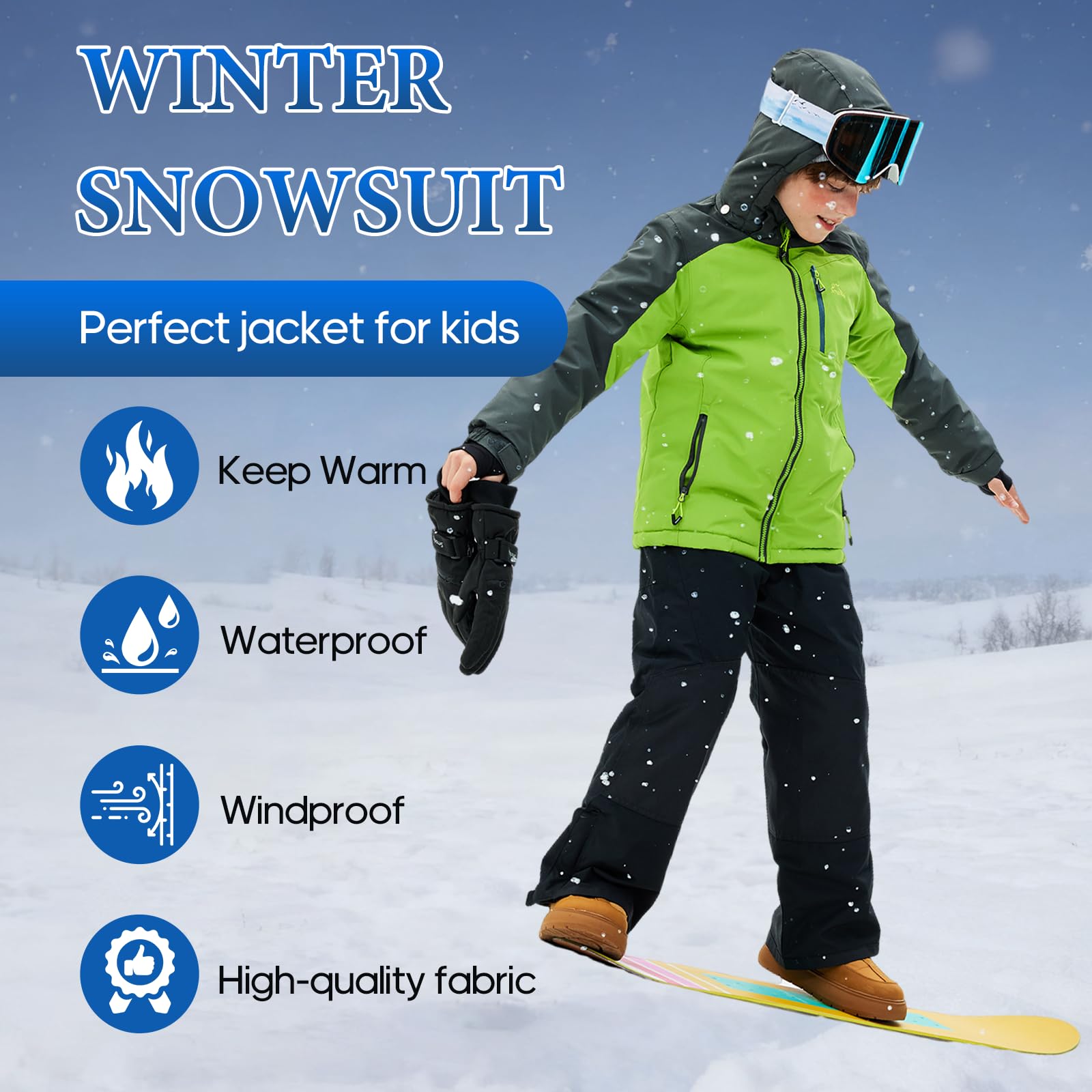 SMONTY SNOWER Combinaison de neige pour garçons avec capuche amovible, combinaison de ski, chaleur supplémentaire, combinaison d’hiver