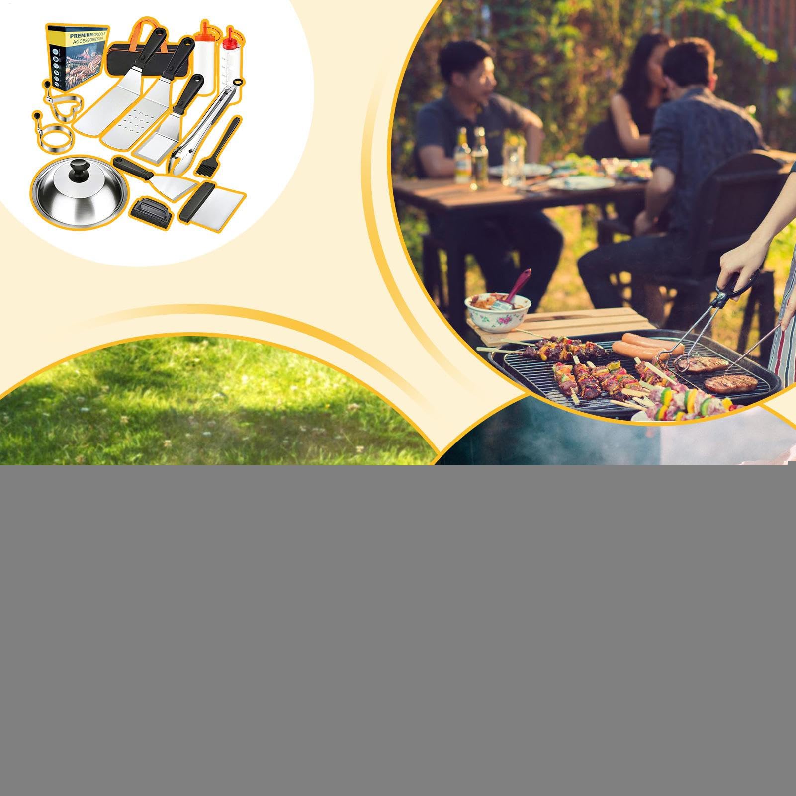 Zestaw Do Grillowania | Akcesoria BBQ Do Grillowania | 14 Sztuk Stal | Nierdzewna Przenośne Wytrzymałe Narzędzia Przygotowania Potraw Na Camping Taras Warzywa Krewetki