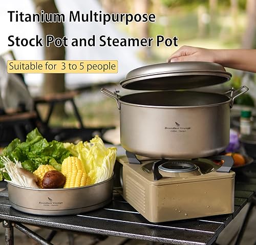 Miniatura 2 de iBasingo Juego de vaporizador de titanio para sopa con mango plegable para colgar, utensilios de cocina ligeros y portátiles para 3 a 5 personas en