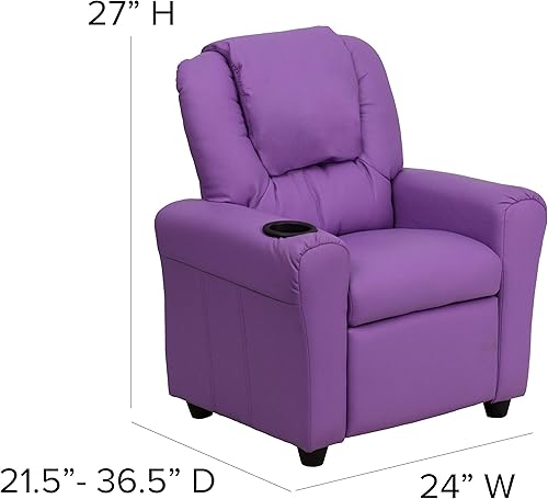 Miniatura 2 de BizChair Sillón reclinable infantil de vinilo lavanda con portavasos y reposacabezas