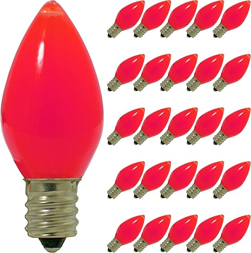 Bombillas LED de Navidad C7 C9 estilo candelabro estable caja de repuesto de 25 (C7, rojo sólido)