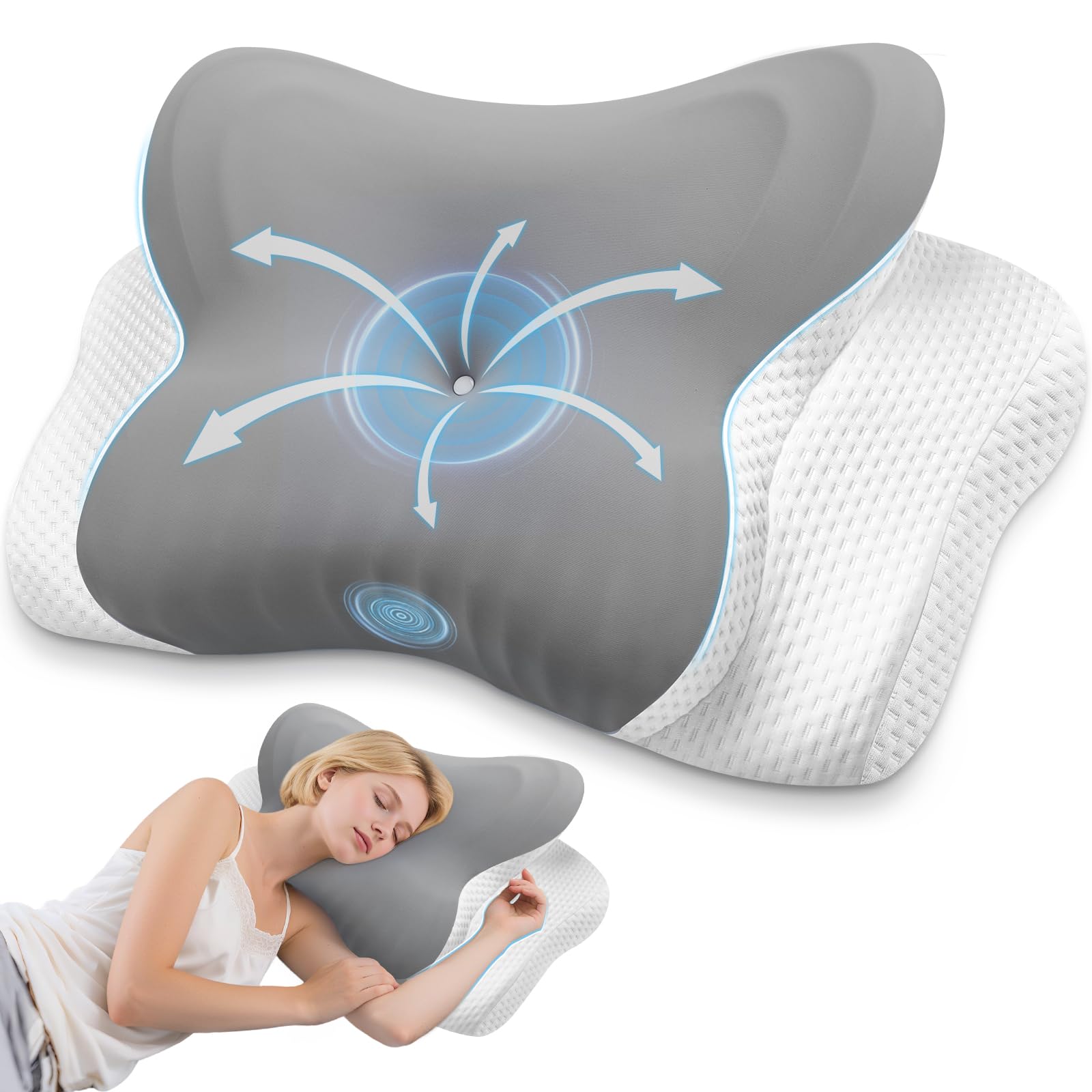Memory Foam Pillow for Neck Pain - Cervical Neck Pillow for Side Sleepers Back Stomach Sleepers with Breathable Pillowcase, Ergonomic Pillow for Neck and Shoulder Pain (Grey)