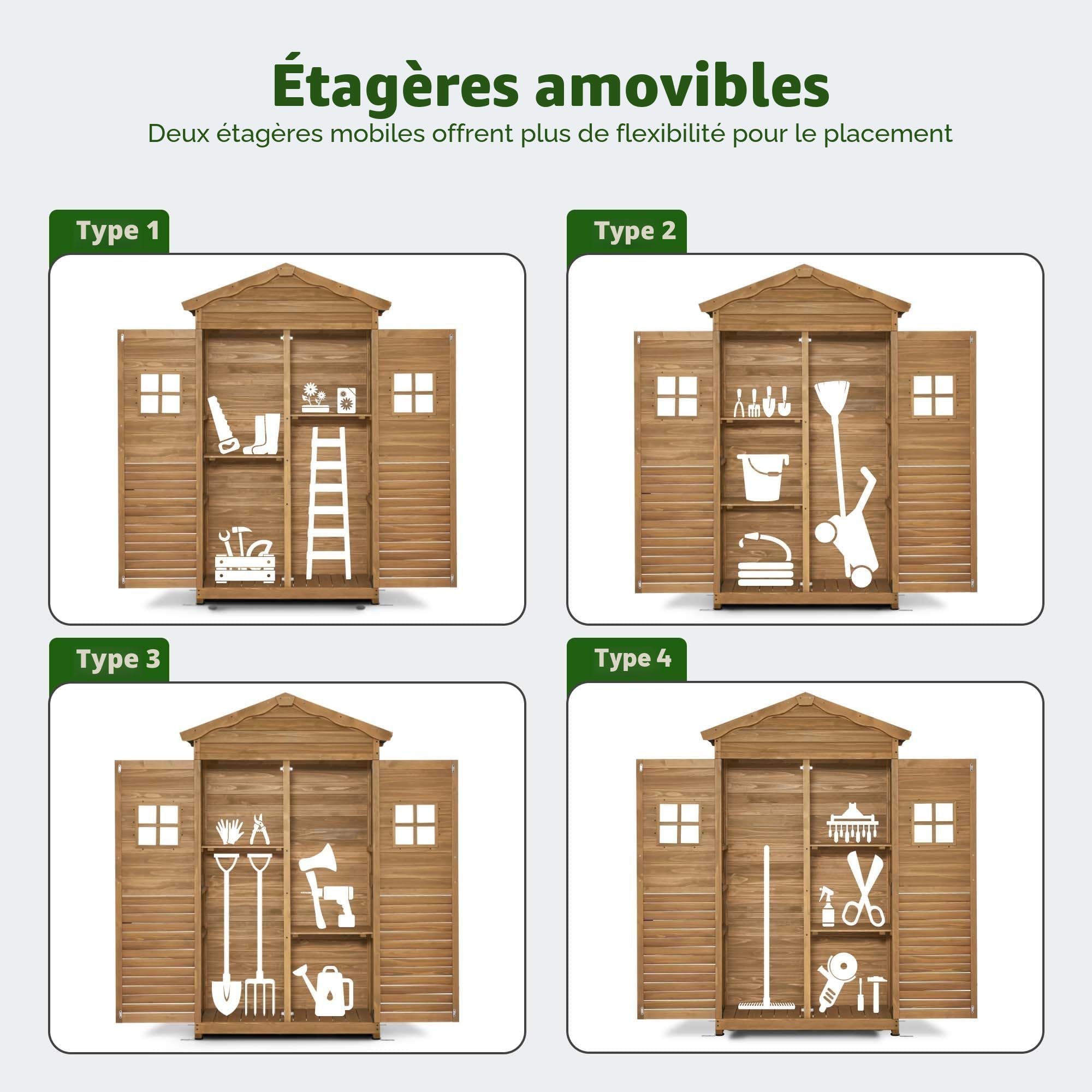 M MCombo Armoire de Jardin Abri de Jardin en Bois résistant aux intempéries, Armoire à Outils Outdoor, Remise à Outils avec 2 étagères Mobiles, 57×109×180 cm, 1152 (Nature)