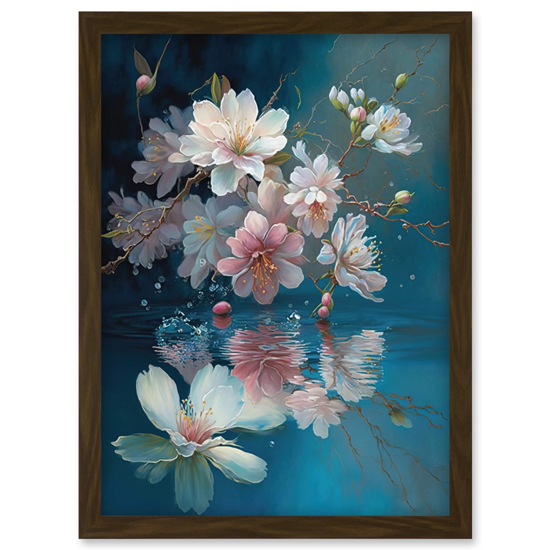 Artery8 Cherry Blossom Branch Watercolour Painting Framed Wall Art Print A4