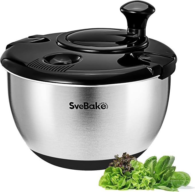 Salad Spinner Stainless Steel Large, Vegetable Washer with 4.2 Qts Bowl, Lettuce Cleaner and Dryer…