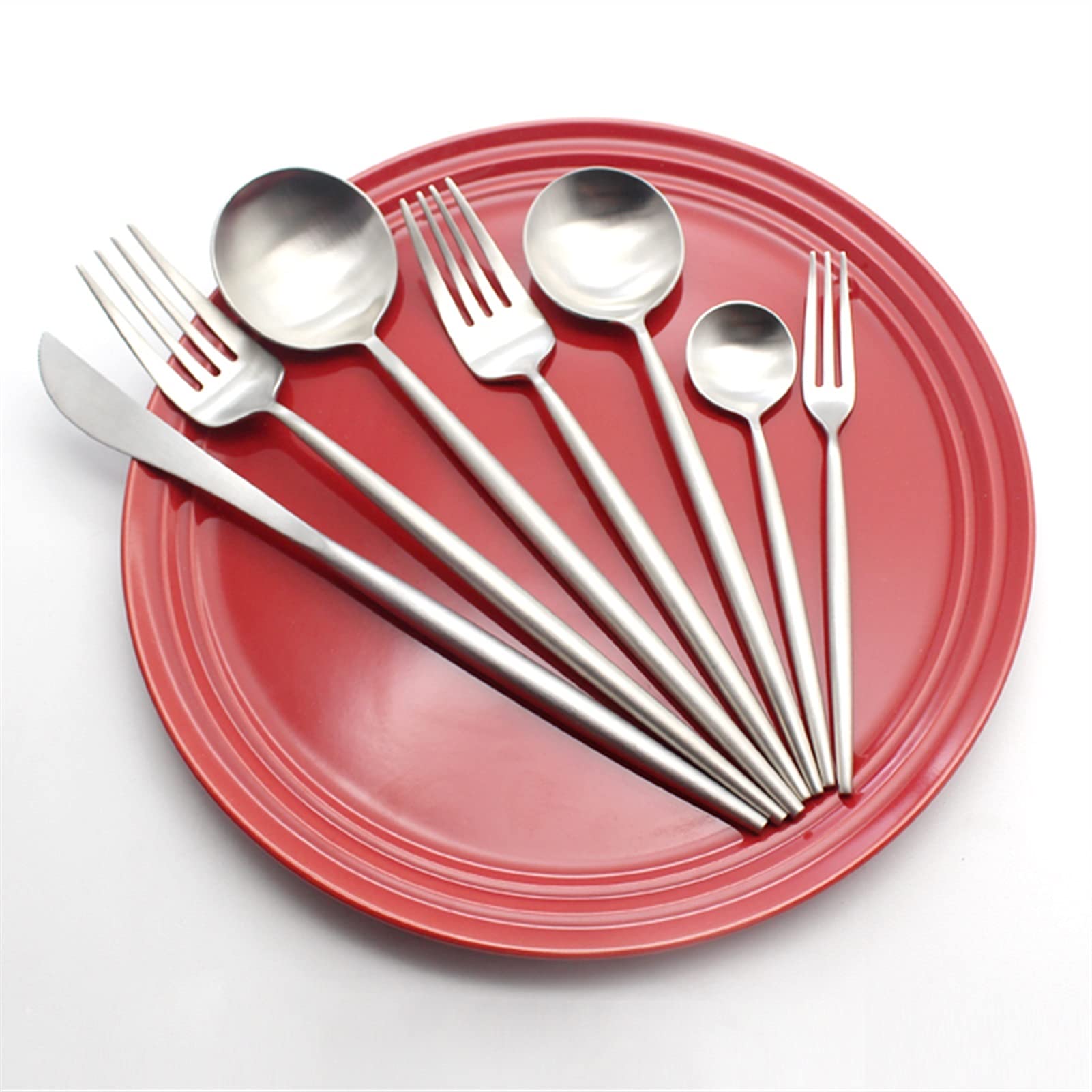 Edelstahl Besteck Set Silber Metall Matte Messer Gabel Löffel Besteck Geschirr Kit Western Küchenzubehör (Color : SilverMattle)
