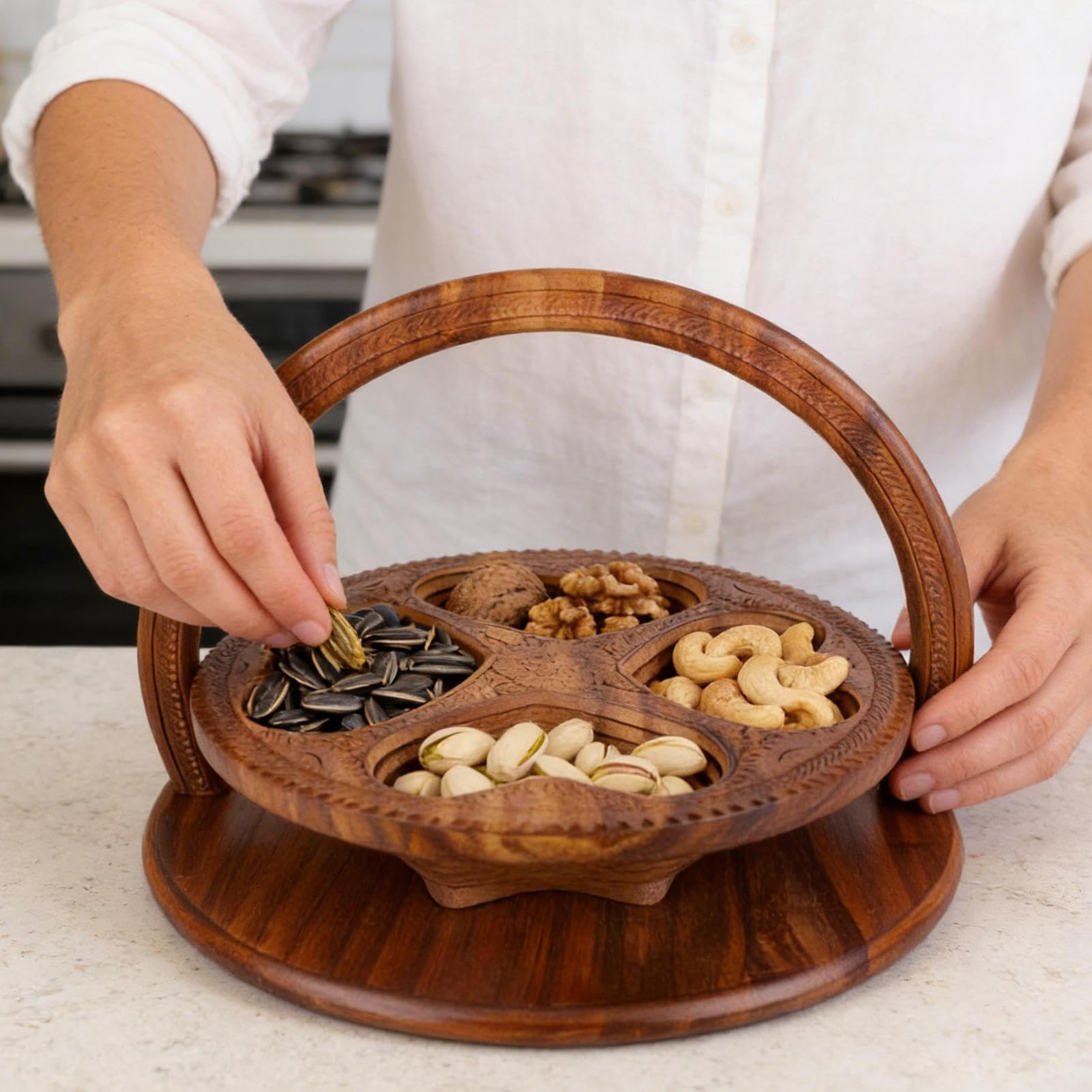 Cesto della Frutta Pieghevole Realizzato in Legno Per Dolci e Snack | Cesto Pieghevole per il Pane Per Snack Casa Cucina Soggiorno Camera Da Studio Appartamento Ufficio Tavolo Da Pranzo
