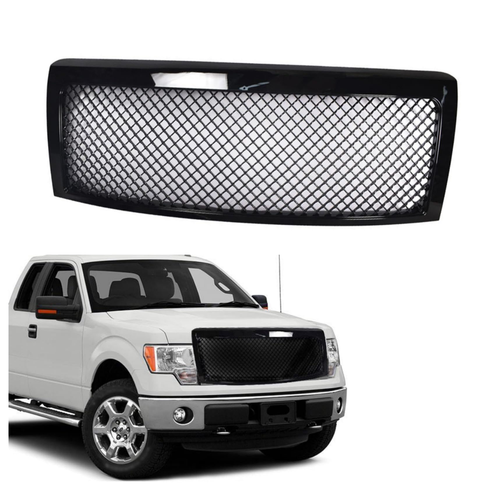 RainMan S Front Bumper Upper Grille Glossy Black Mesh Grill Replacement for F150 2009 2010 2011 2012 2013 2014