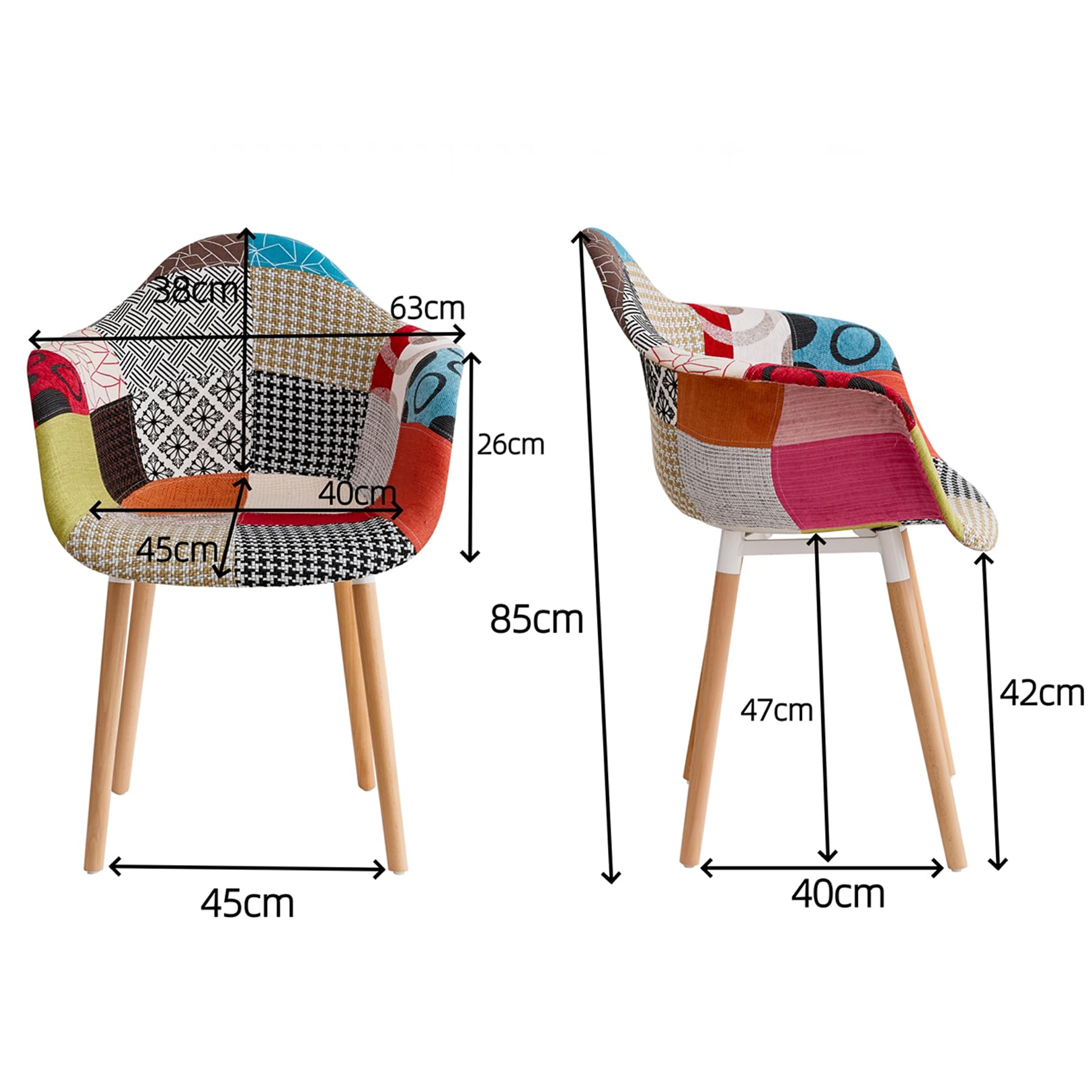GrandCA HOME Set di 2 Sedie da Pranzo Moderne con Braccioli, Gambe in Faggio, Sedie da Cucina Patchwork Nordiche per Cucina, Soggiorno, Sala da Pranzo, Camera da Letto (Rosso)