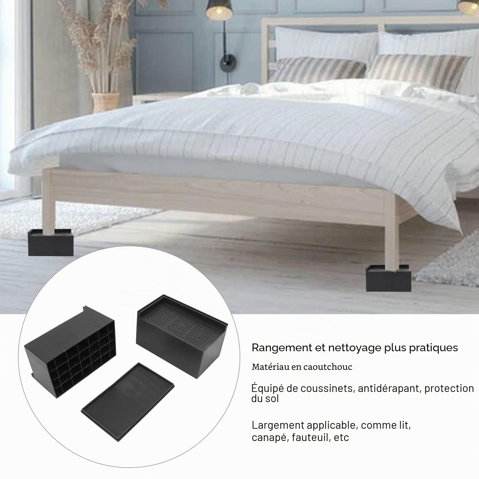 Grand Rehausseur De Lit, 4 Pièces, Larges Et Rectangulaires, Robustes, Pour Meubles, Hauteurs De 3 Pouces, Pour Lit, Canapé, Chaise, Levage De Machine à Laver