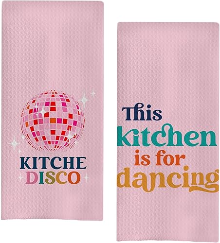 Miniatura 9 de Toallas de cocina naranja rosadas funky, toallas de mano para platos con bola de discoteca de cereza naranja de estilo retro preppy, decoración de