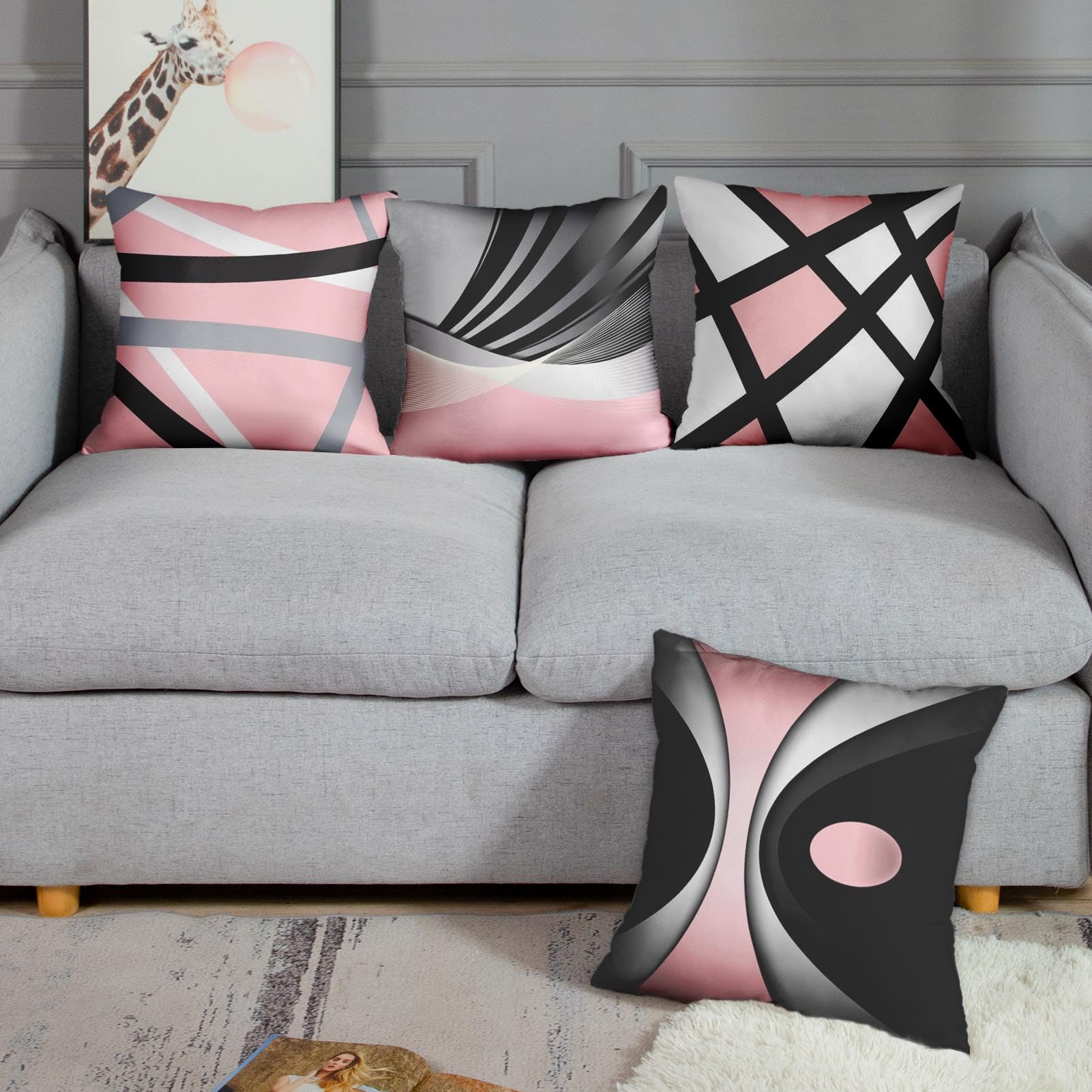 Emvency Kissenbezüge Set – 2 Stück, Rosa Geometrisches Design, 45,7 X 45,7 Cm