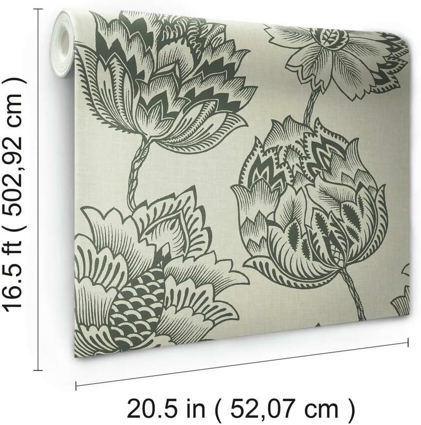 RoomMates RMK11841WP Taupe and Black Batik Jacobean Peel and Stick Wallpaper