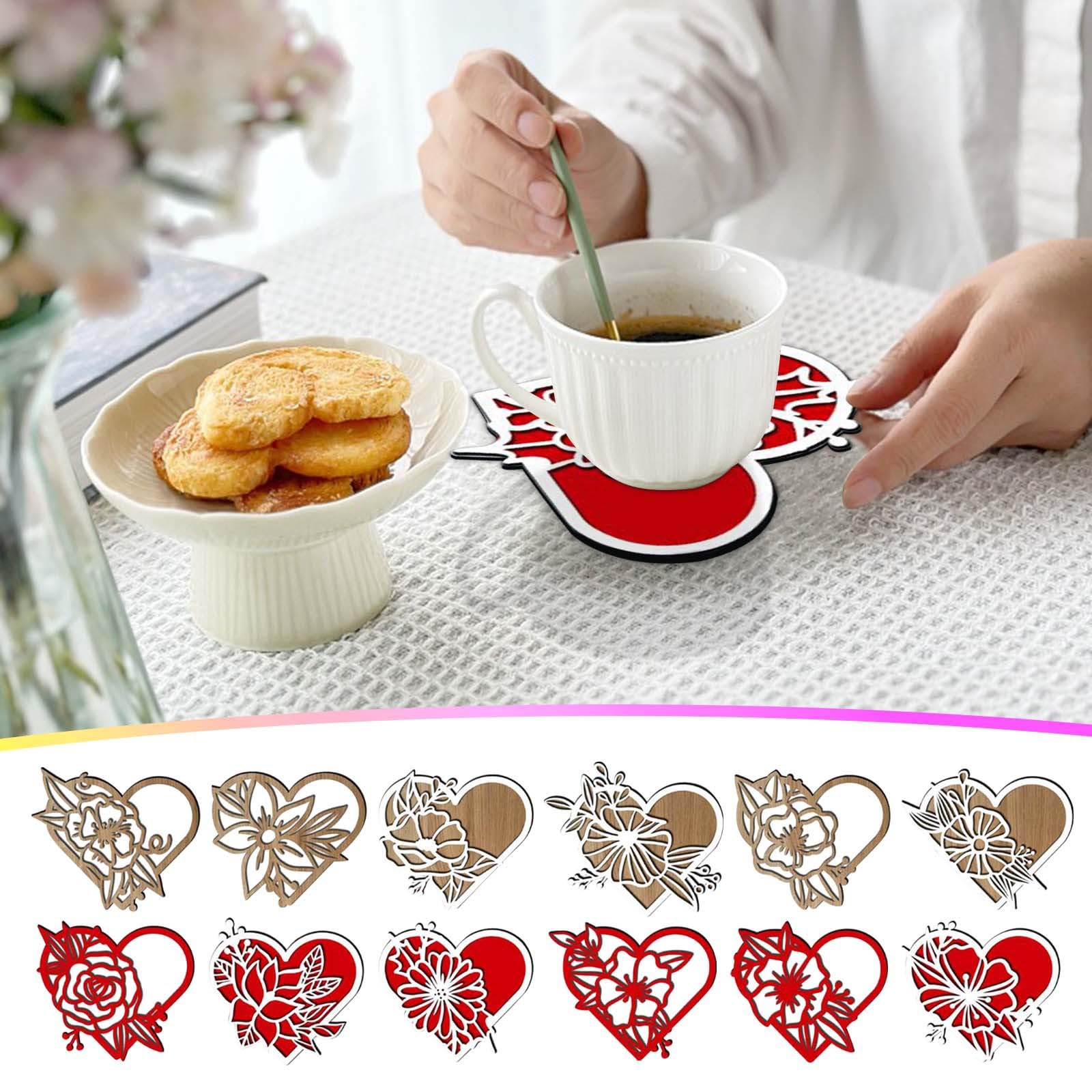 Valentine's Day Cup Pads Heart Shaped Wood Fashion Wood Suitable For Dining Table Decoration