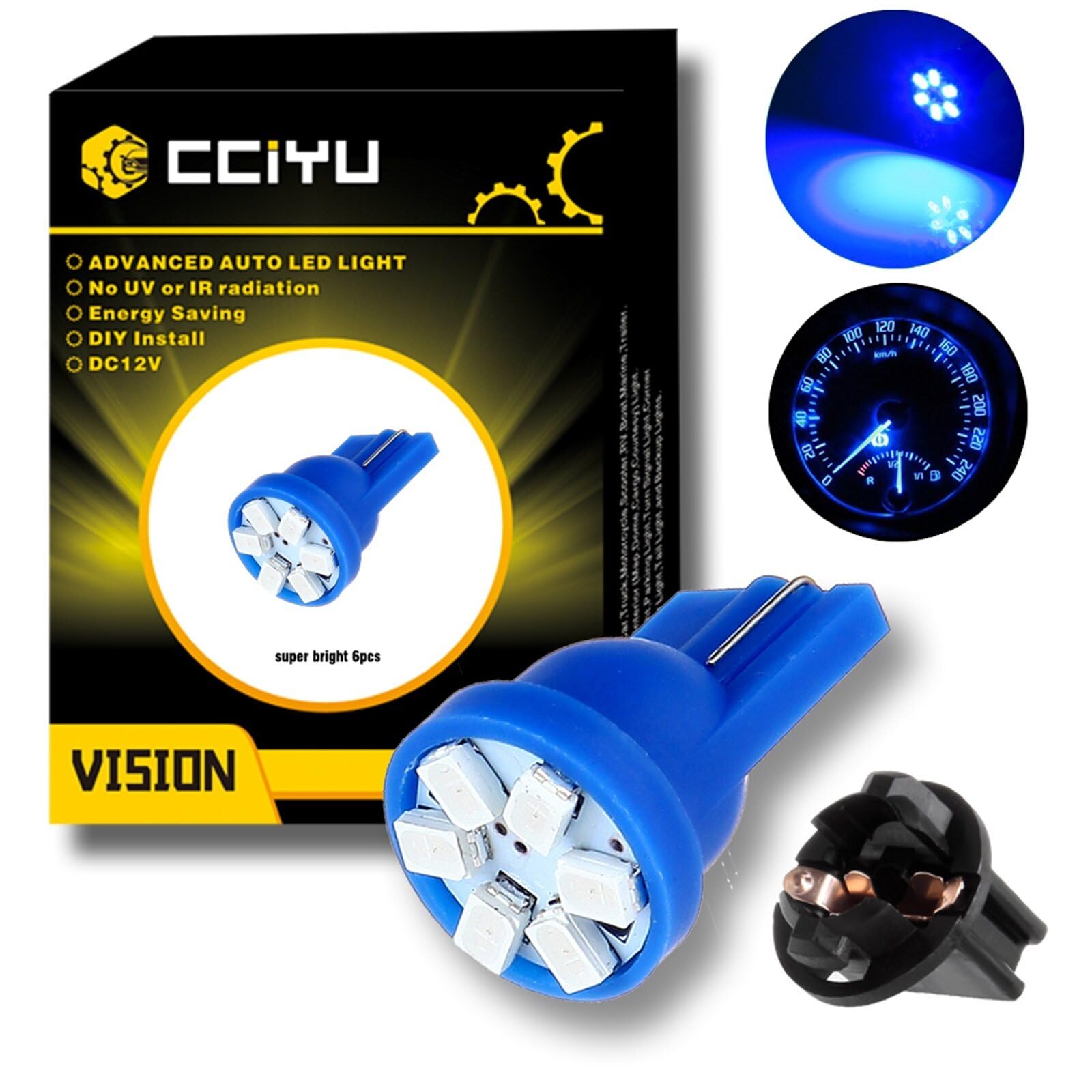 ECCPP Instrument Cluster Dash Panel Lights with Twist Lock Socket T10-6-3020-SMD-Blue T10 Twist Lock W5W 147 152 158 159 161 168 184 192 193 259 280 285 447 464 501 555 585 655 656 657 1250 1251 1252