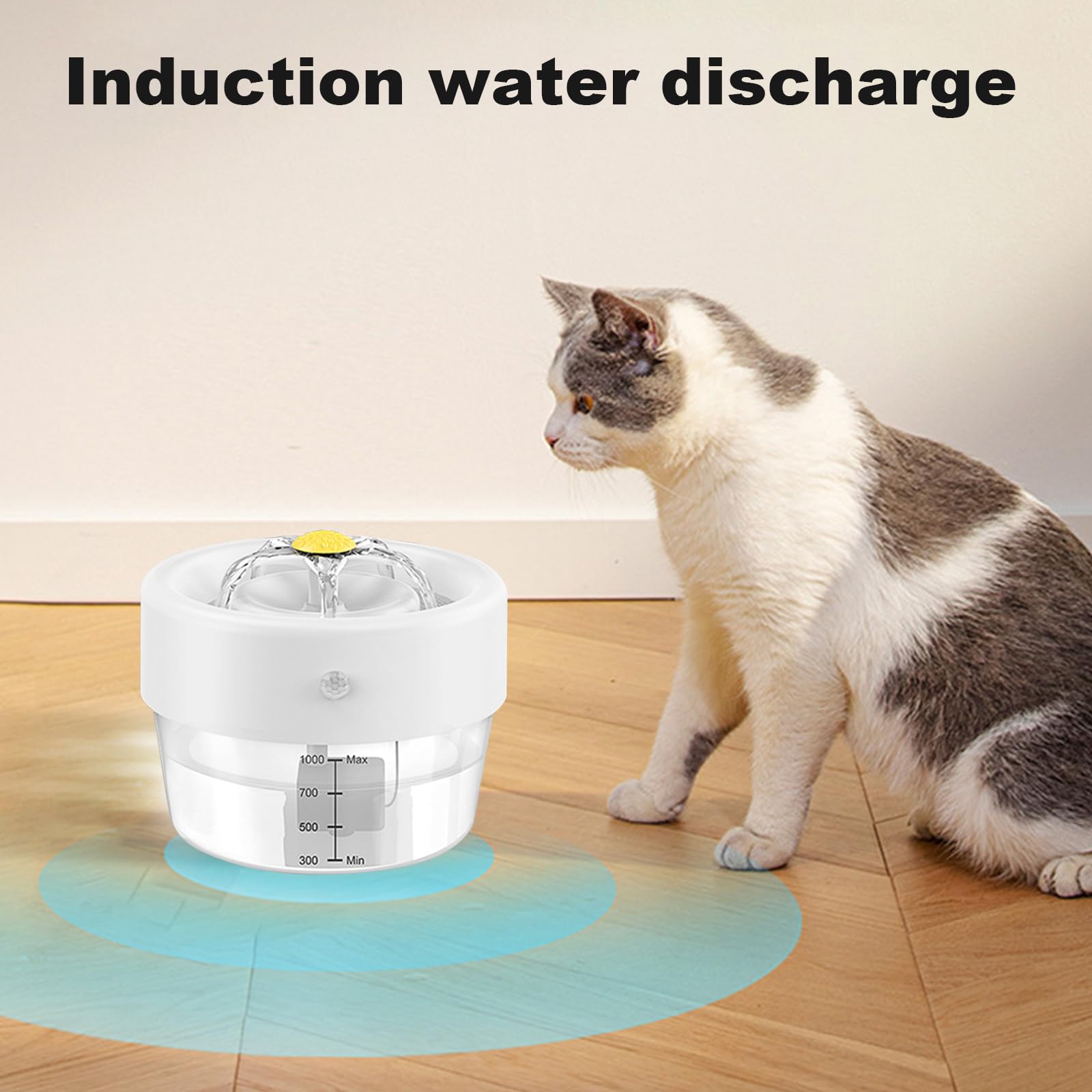 Kyaoayo Fontaine à eau pour chat et chien, fontaine pour chat, distributeur d'eau pour chien, accessoire pour chat, fontaine sans fil, 1 l, avec 2 modes de sortie, une batterie de 1000 mAh et un