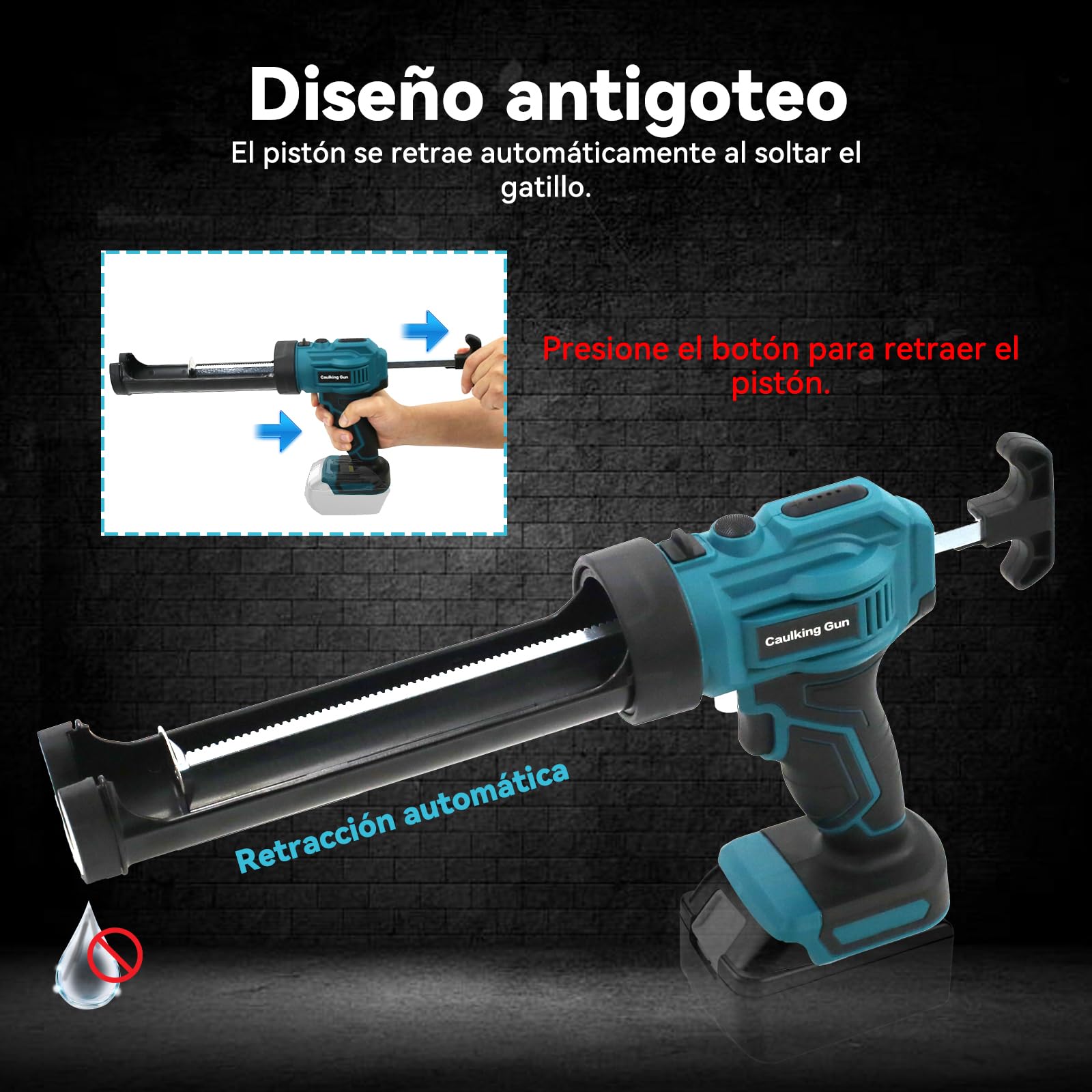 Pistola de cartucho con batería, 300 ml, compatible con Makita 18 V, jeringuilla eléctrica de silicona de 4 velocidades y luz LED, prensa de cartucho para sellar y pegar (sin batería)