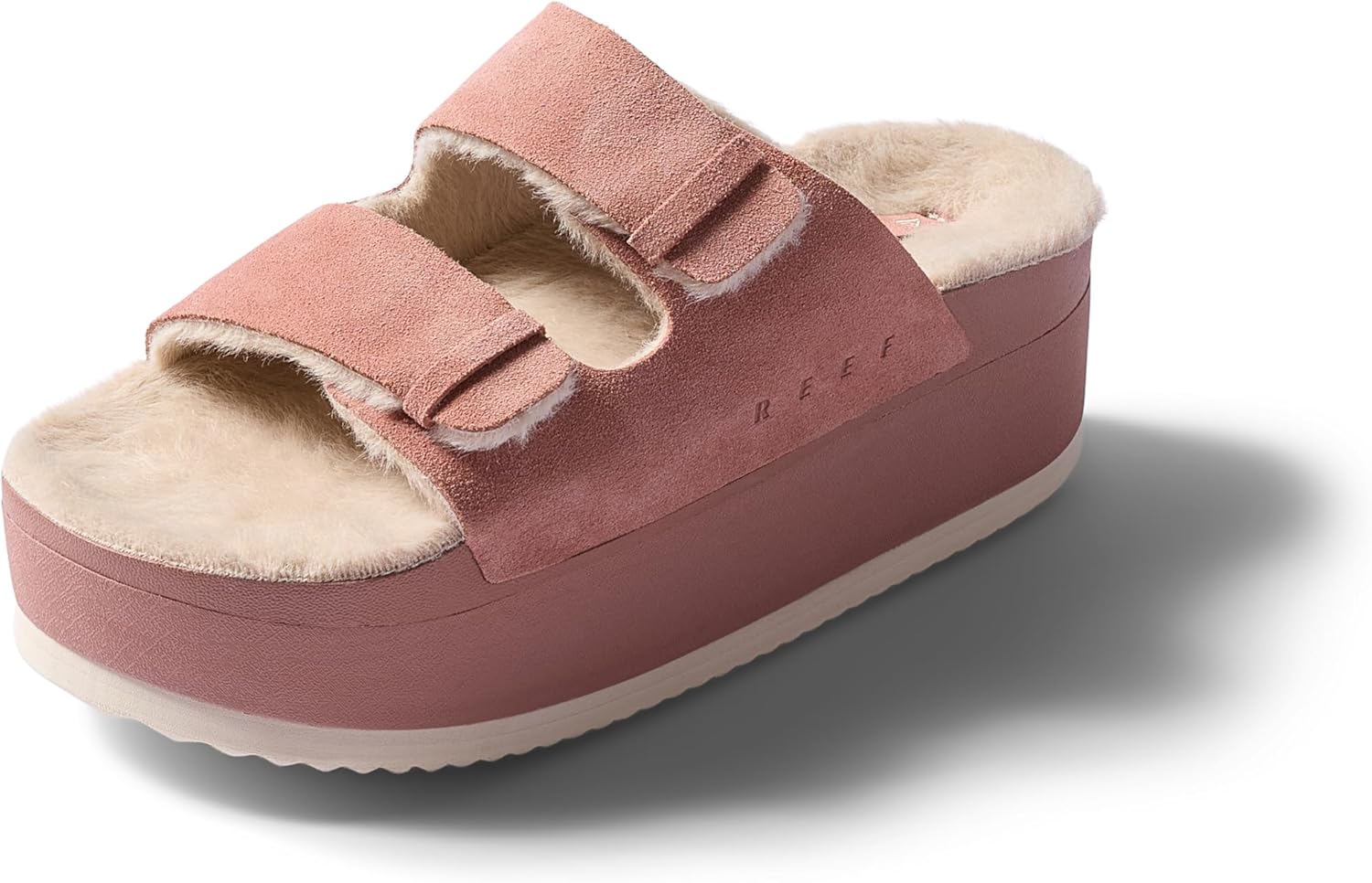 REEF Ojai Ciara Women’s Platform Slide, Cozy Faux Fur Footbed, Full Grain Leather