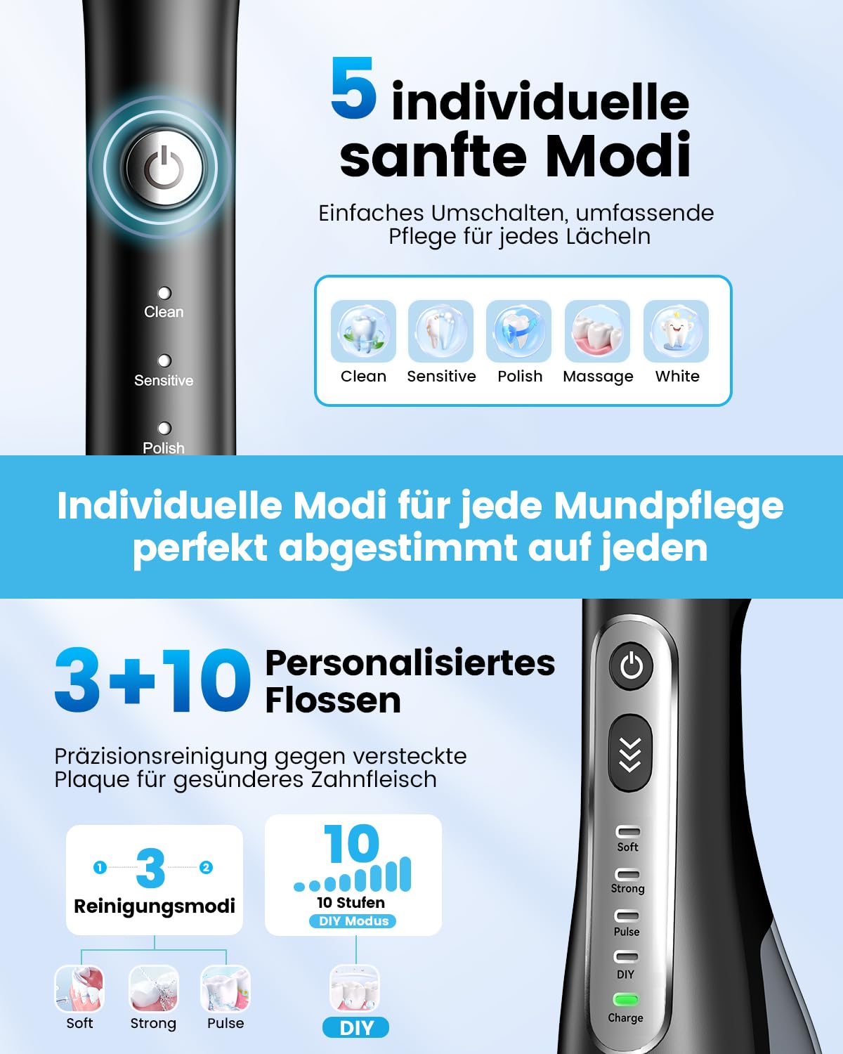 JTF Brosse à Dents Électrique et Hydropulseur Jet Dentaire 2-en-1 – Kit d’Hygiène Buccale Portable Nettoyage Efficace et Doux, Plusieurs Modes pour Appareils Dentaires et Gencives Sensibles, Sans Fil