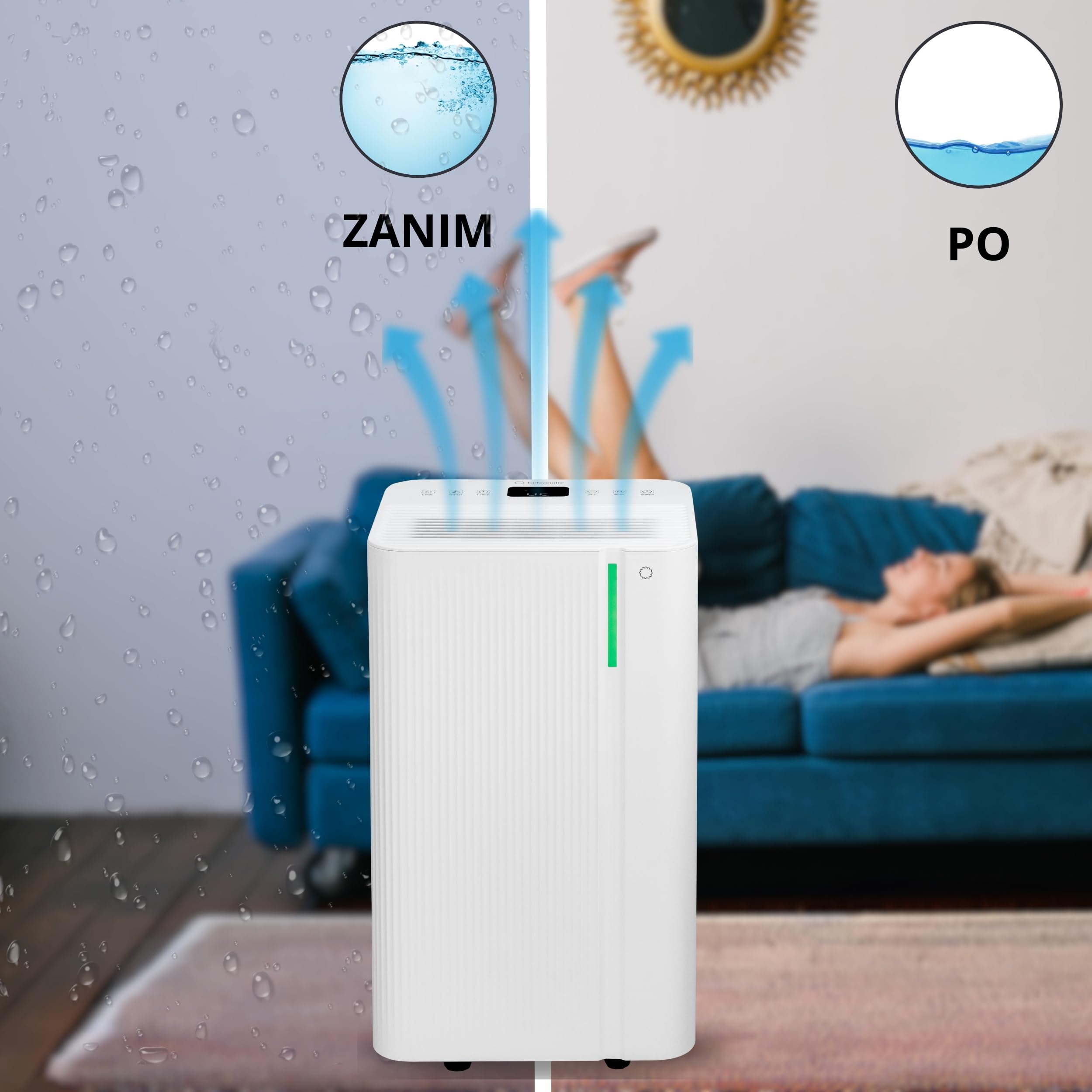 Osuszacz powietrza Dom formy Turbionaire LEVI 12 jonów, 12 l/24 h, oczyszczanie jonizacyjne, niski poziom hałasu, regulator czasowy, automatyczne przywracanie, nadaje się do 20㎡, koła obrotowe