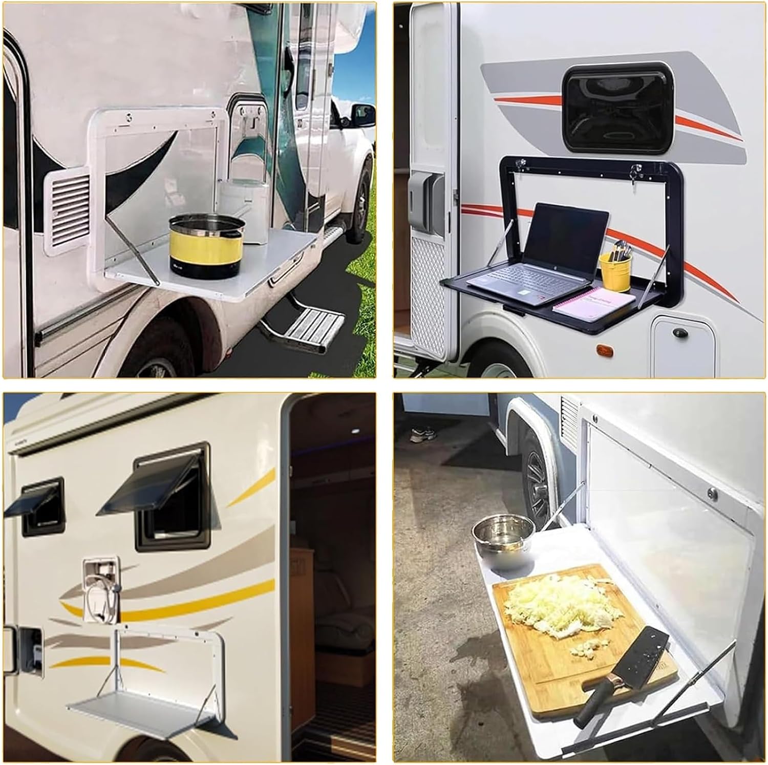 Foldable RV Table, Campervan Outside Picnic Wall Mounted Table, Premium Aluminum Alloy Folding Wall, Tables Lockable Wall Tables Kit for Caravans, Vans, Truck Campers, Travel Trailers(Black,80x