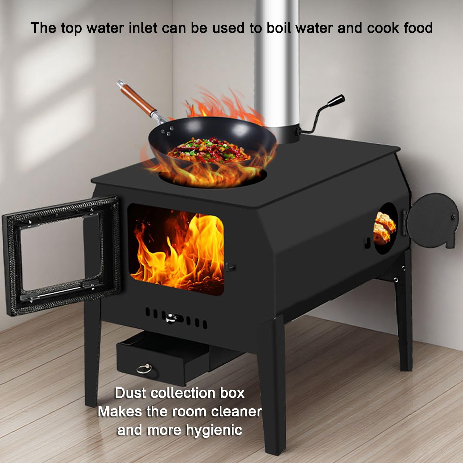 Stufa a Legna con Forno, Cucina a Legna, Resistente Alle Alte Temperature, con Oblò, per Grigliare, Cucinare e Riscaldare