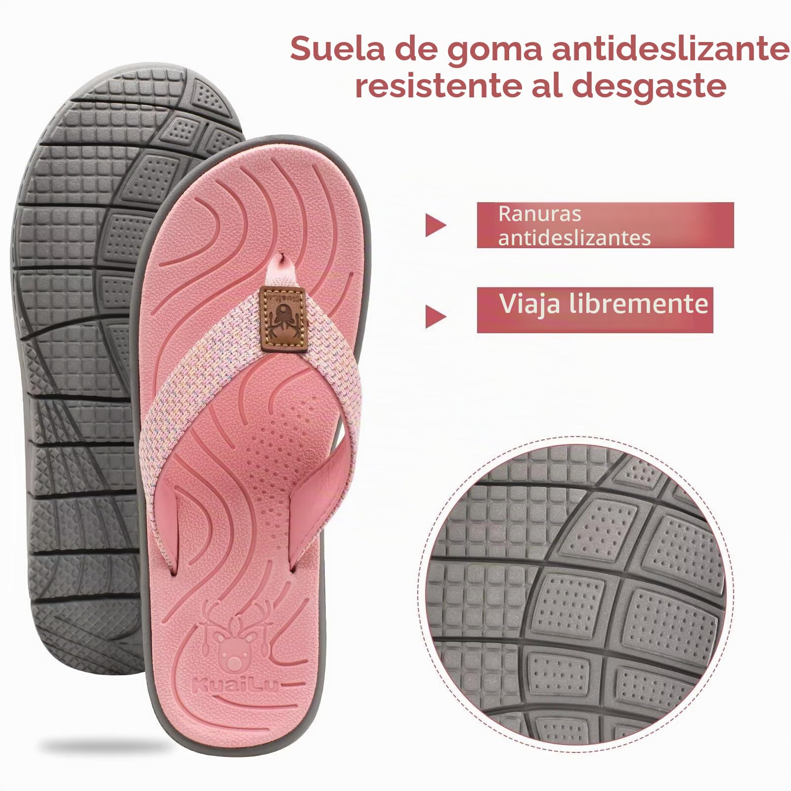 KuaiLu Chanclas Mujer Verano Playa Piscina Comodas Piel Sandalias Planas Caminar Ortopedicas Zapatos