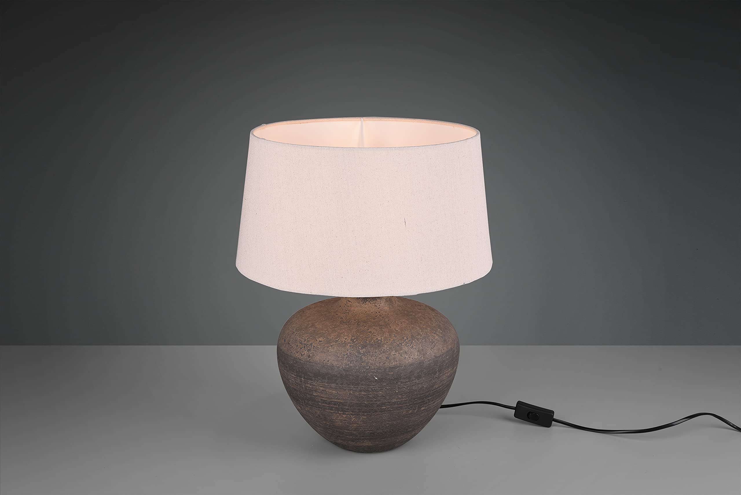 Reality Leuchten Tischleuchte Lou R50963844, Keramik Braun, Stoffschirm Beige, exkl. 1x E27, Höhe 38cm |