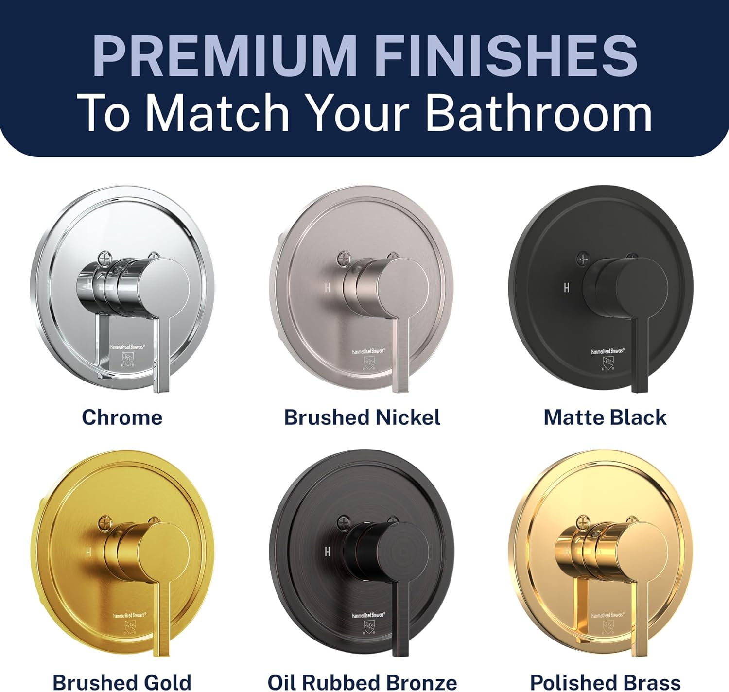 HammerHead Showers Solid Metal Single-Handle Trim Kit with Rough-In Shower Valve, Volume and Temperature Control, Pressure Balance, Brushed Nickel