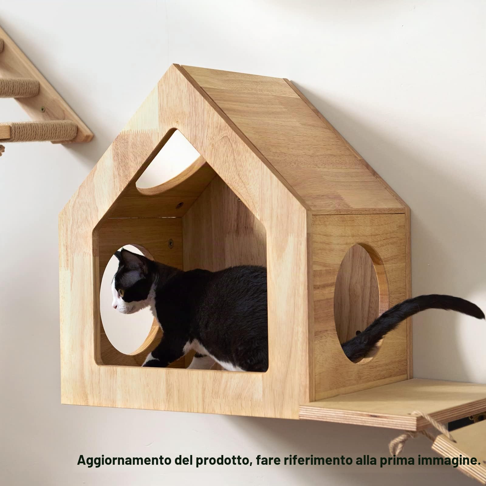 FUKUMARU Cuccia per Gatti da Parete in Legno di Betulla, 39x30x46 cm, Mobili da Parete per Gatti Multifunzionale, Design Elegante, Fai-da-Te
