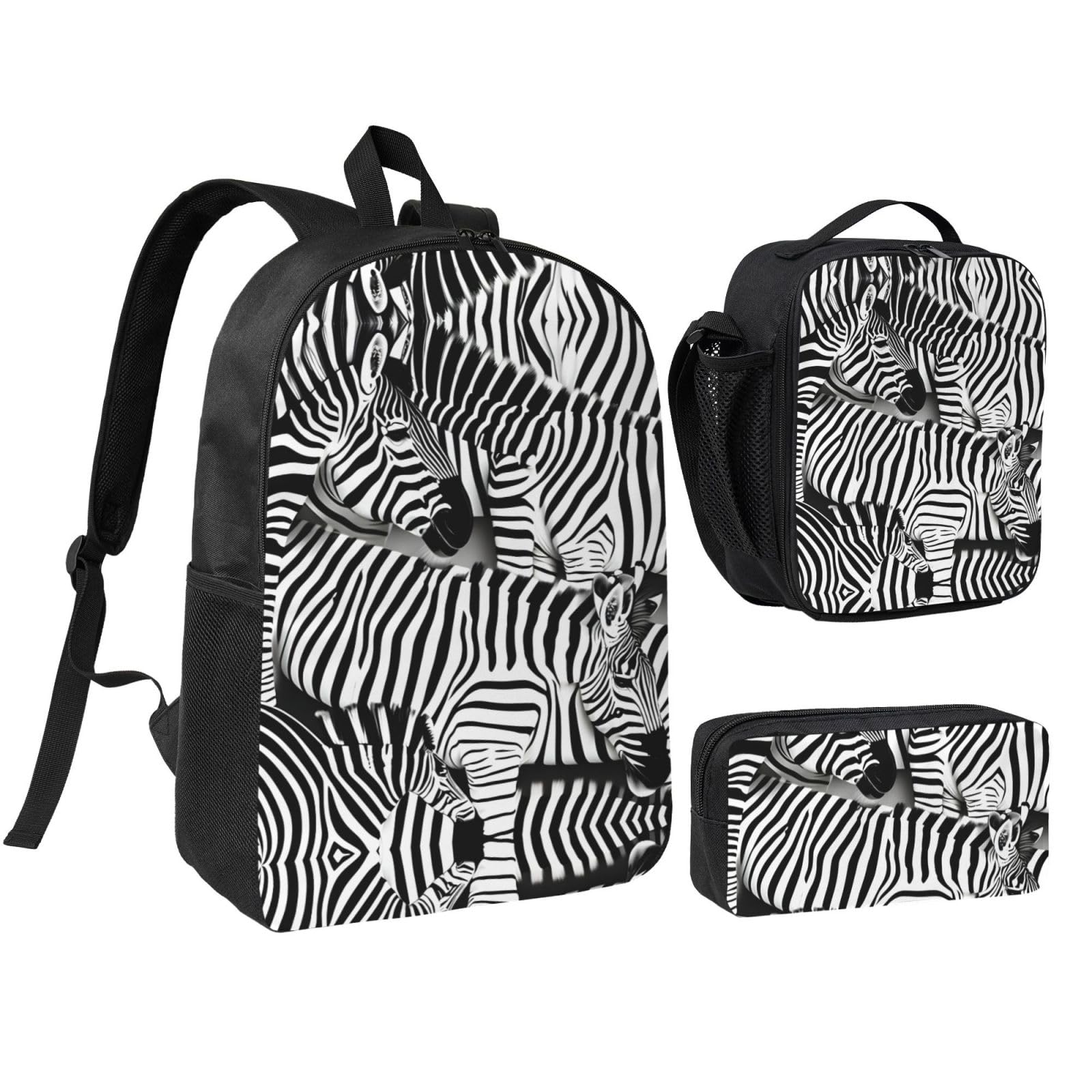 Sac à dos zèbre avec boîte à déjeuner et trousse pour école - 8