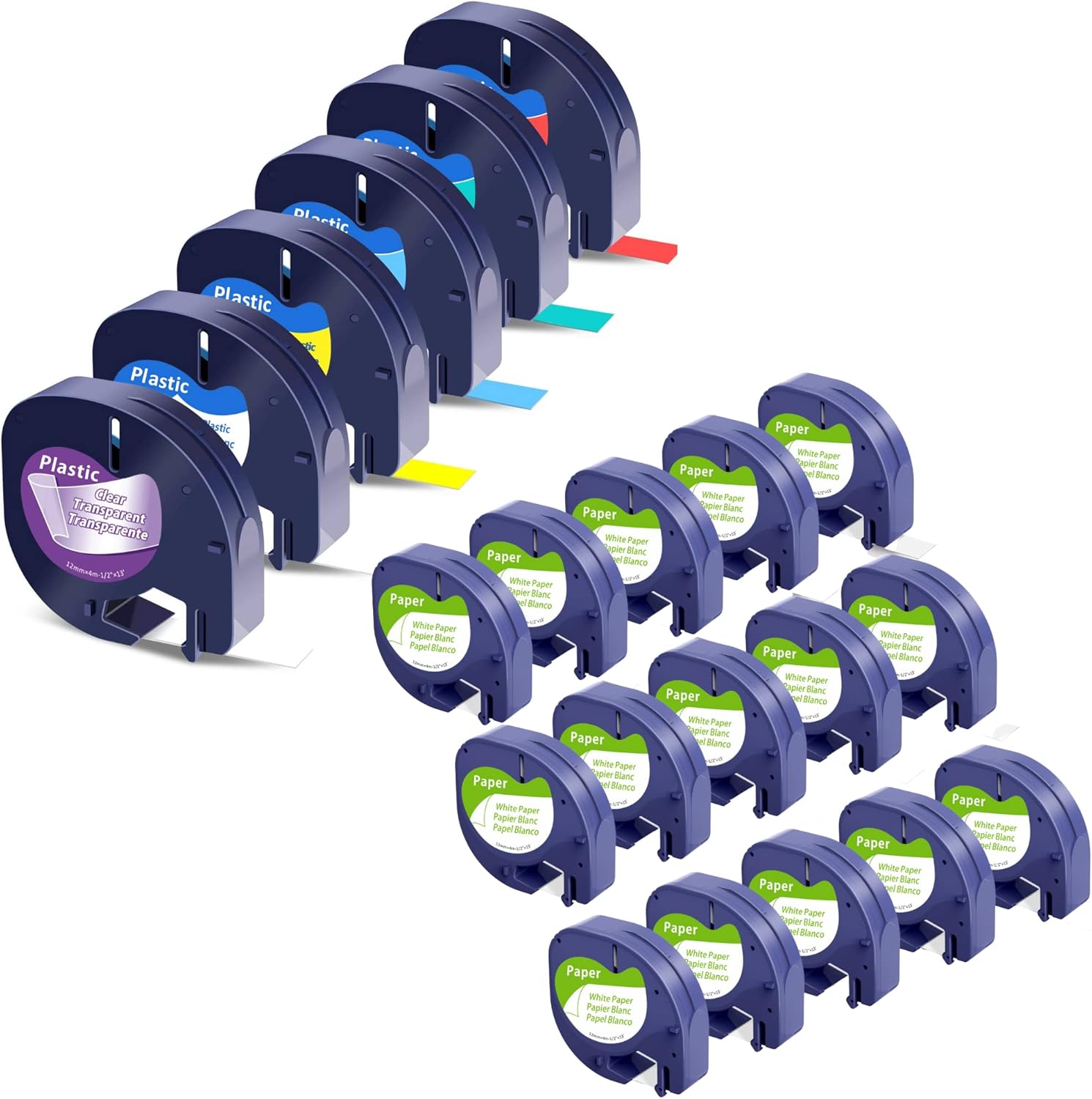 6 Color Plastic + 15 White Paper Compatible Label Tape