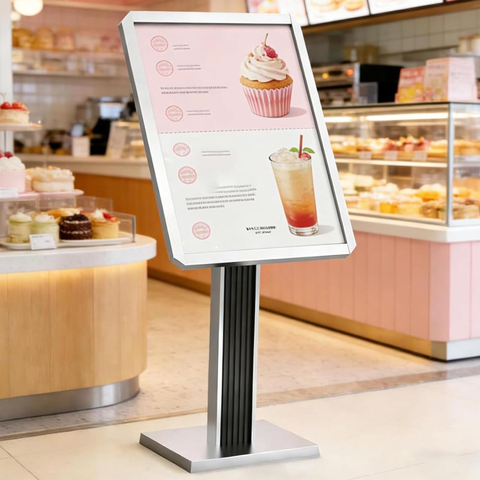 Soporte de Suelo Resistente para Carteles y señalización; Expositor publicitario Ajustable para orientación Horizontal o Vertical, Apto para Interiores y Exteriores. Silver-60 * 80cm