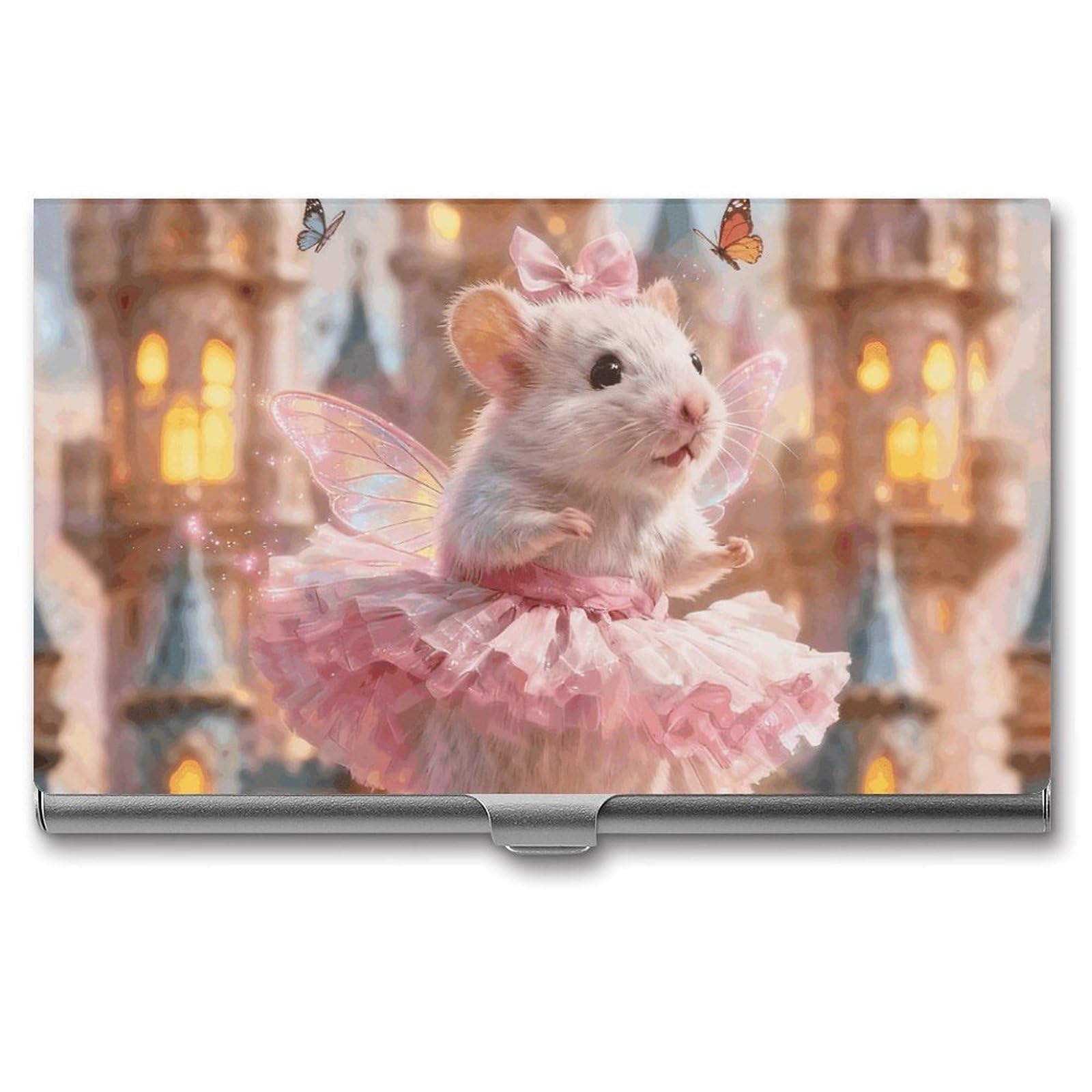 DWVTSLH Pink Hamster Business Card Holder, Slim Portable Metal Business Card Case Pocket Wallet Professional Name Cards Holder for 22-30 Cards, Credit Card ID Case/Holder for Men Women