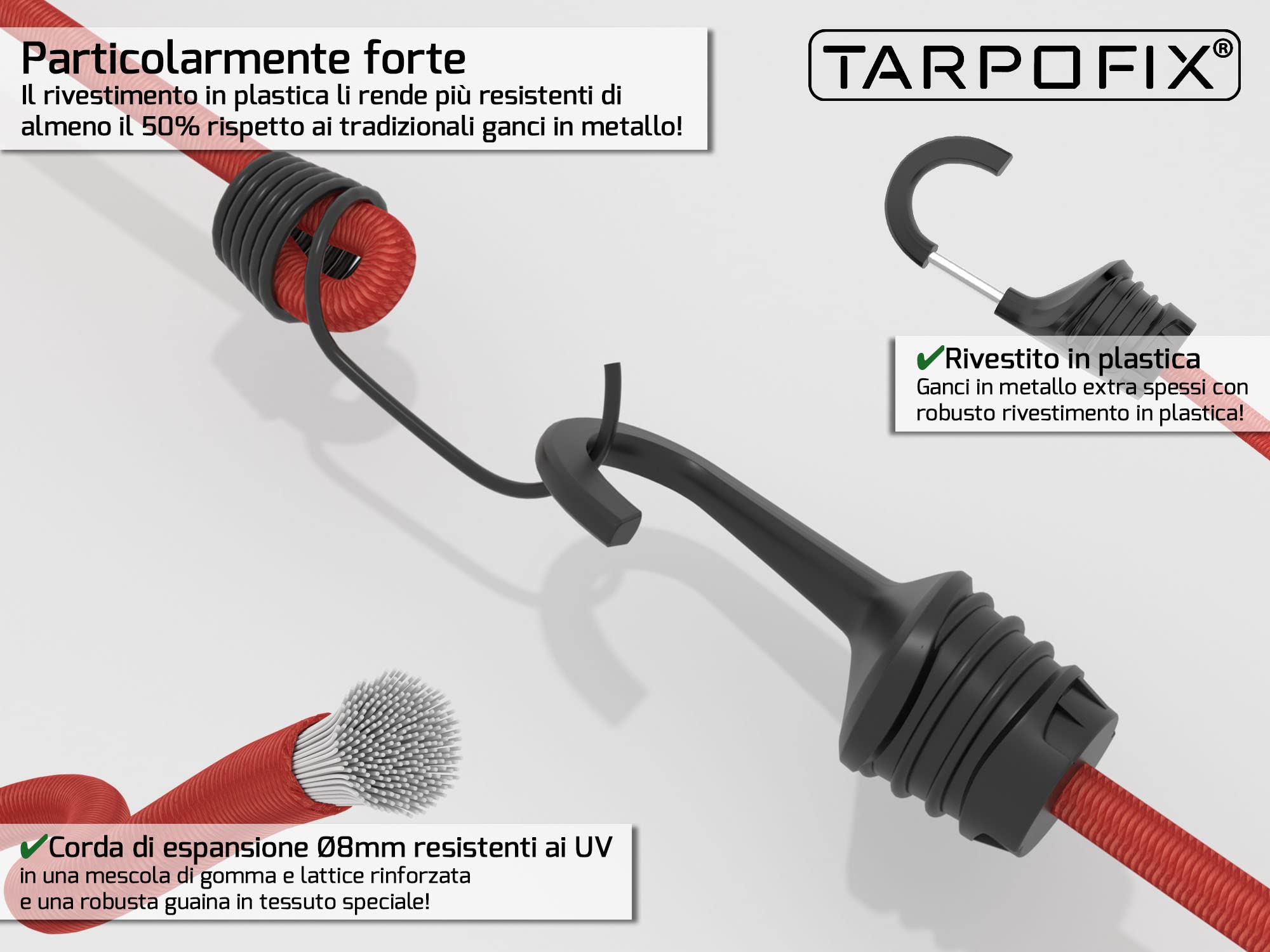 Corda Elastica Con Ganci Corde Elastiche 10m X 4mm, Corda Di Gomma Con Ganci, Sfere Eide Elastico - Foto 2