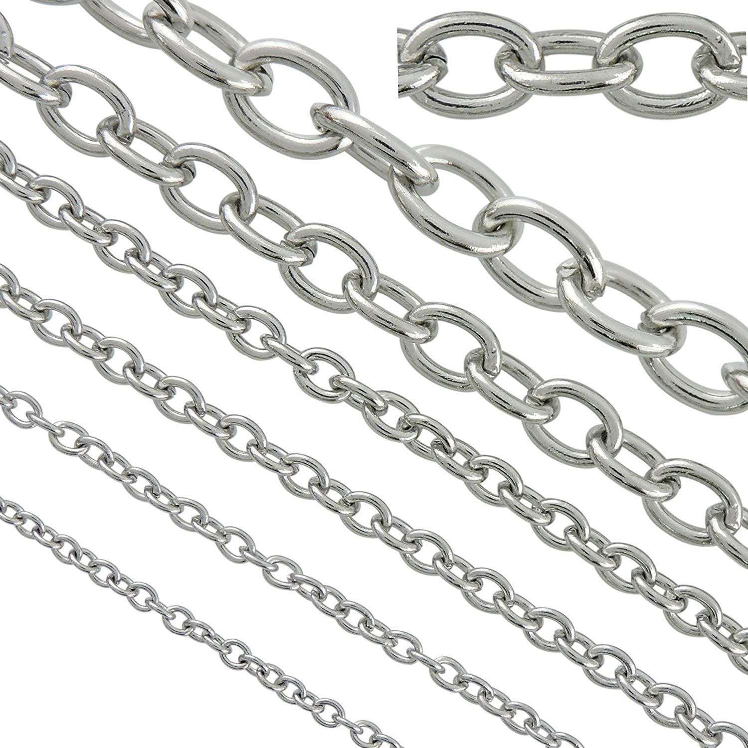 Coiris 16.5 Feet Stainless Steel Cable Chain for Jewelry Making Bulk, 6mm Soldered Link Chain Spool for DIY Necklaces Bracelets Crafts, Anti-Tarnish Metal Chain Roll (No Clasps Included)