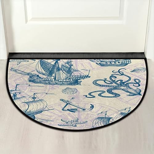 Miniatura 7 de Tapete de piso de puerta media redonda de mármol antideslizante tapete de área de medio círculo duradero lavable para sala de estar dormitorio