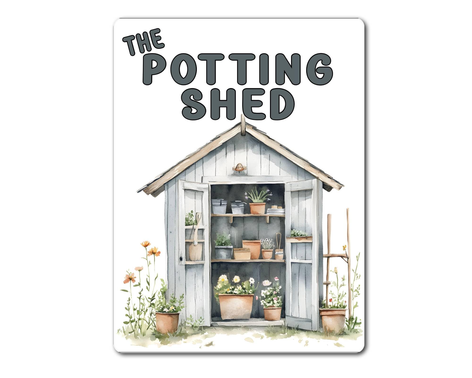 Decalarama Grey Gardening Metal Sign Gift – The Potting Shed – - Family Fun Allotment Novelty Aluminium Present