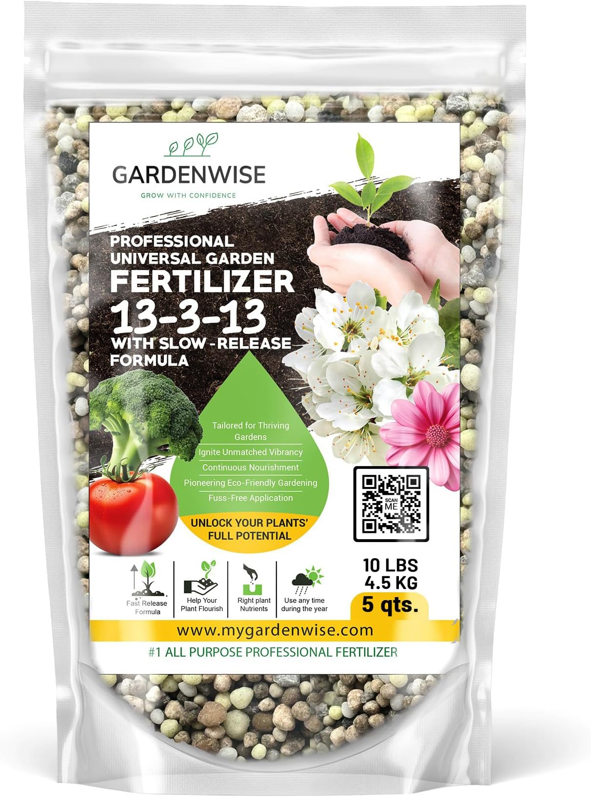 Gardenwise Professional Universal Garden Fertilizer 13-3-13 with Slow-Release Formula (10 QUARTS)