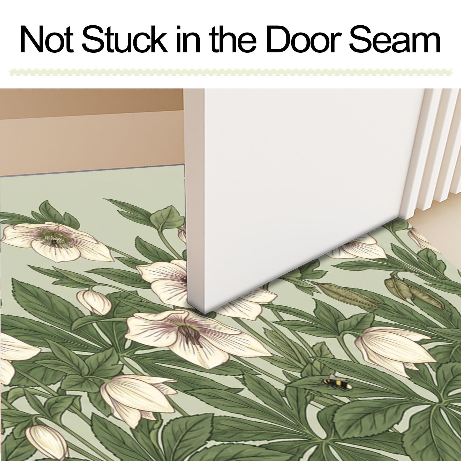 Zerbino Ingresso Interno Semplice Fiore Foglia Palma, Zerbino Di Benvenuto Lavabile Morbida Piante Naturali Rurali, Antiscivolo Tappeto Da Decorazioni Verde Salvia Per Casa Porta, 60X90Cm