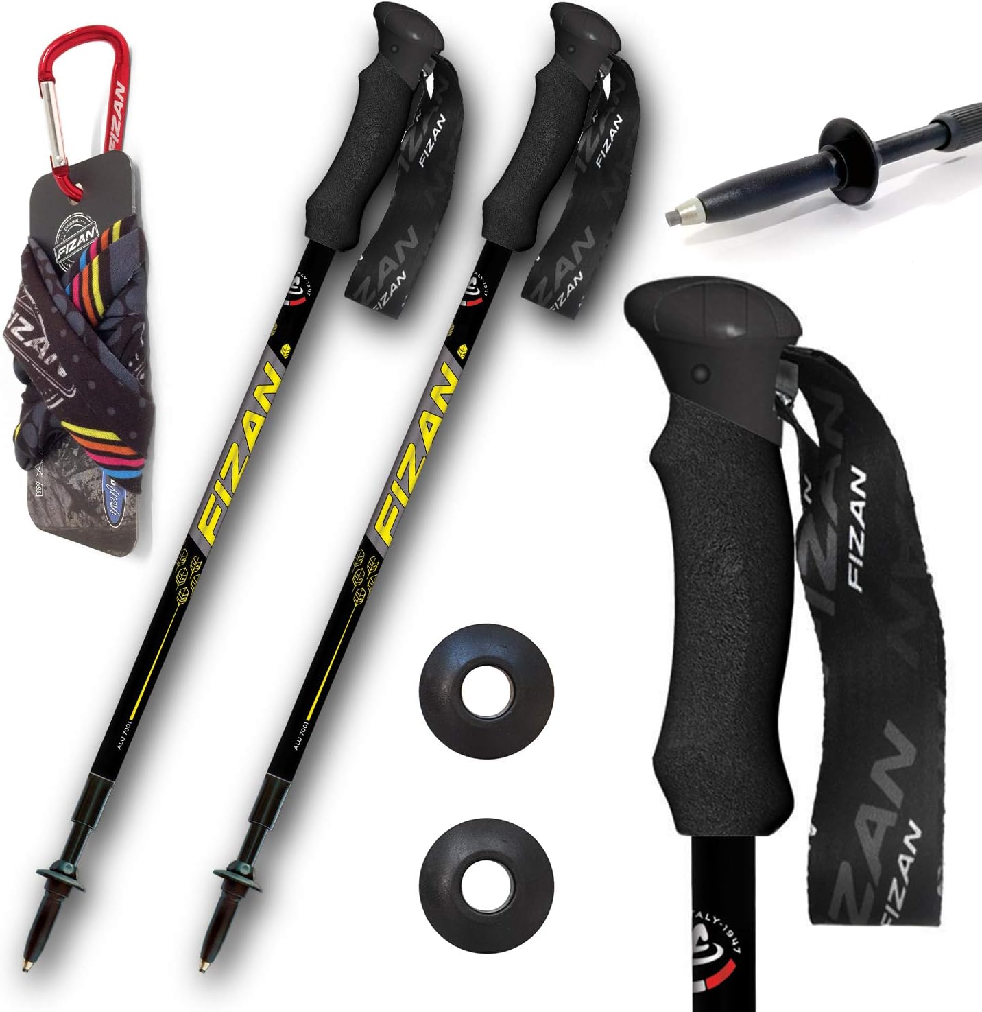 Fizan Compact Model, Feather Nordic Walking Poles Ultralight Adjustable Aluminium, Yellow, Unisex Adults, One Size