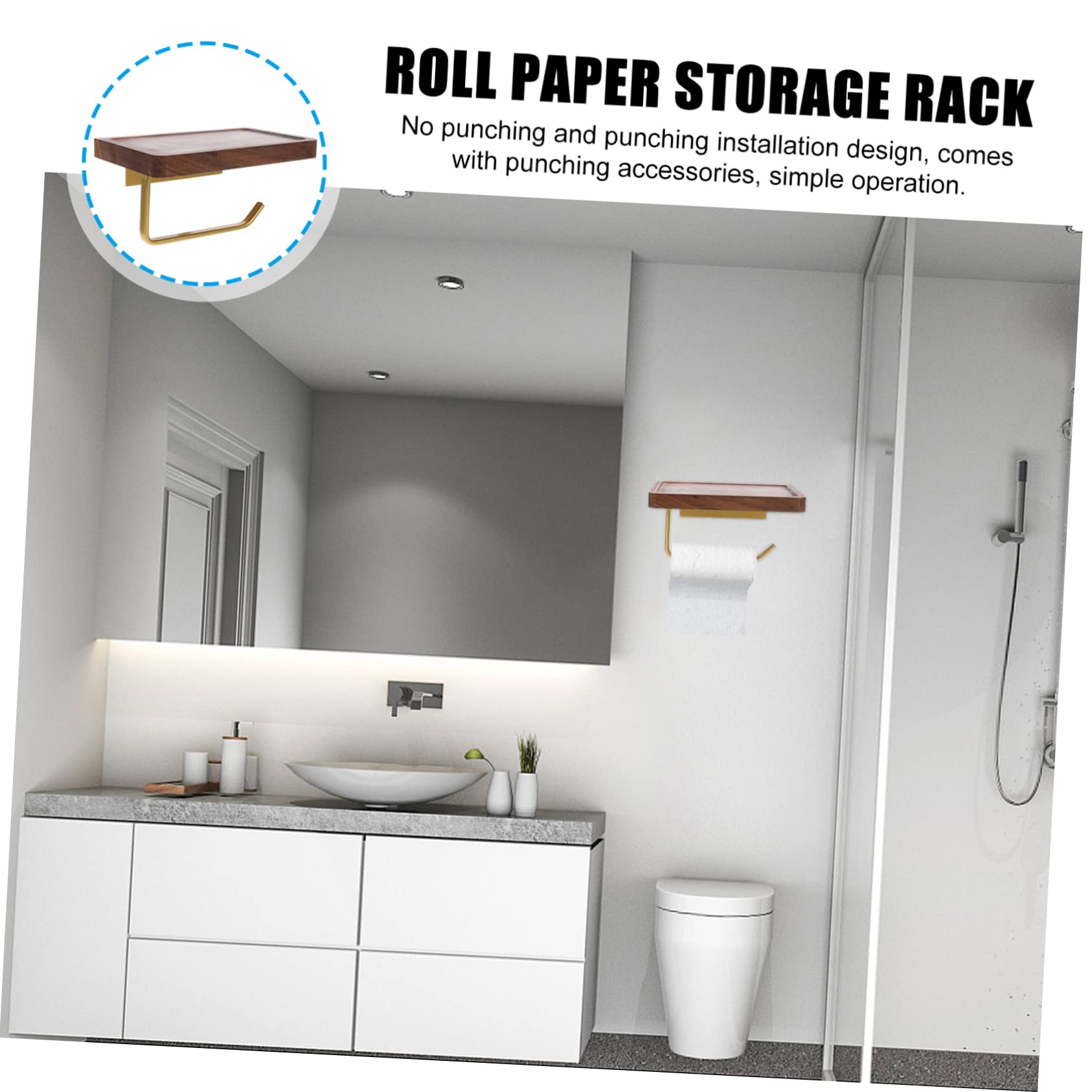SHINEOFI Portarotoli Carta Igienica in Noce, Design Concavo, Installazione senza Fori, Resistente alla Ruggine, per Bagno e Cucina, Portata Elevata